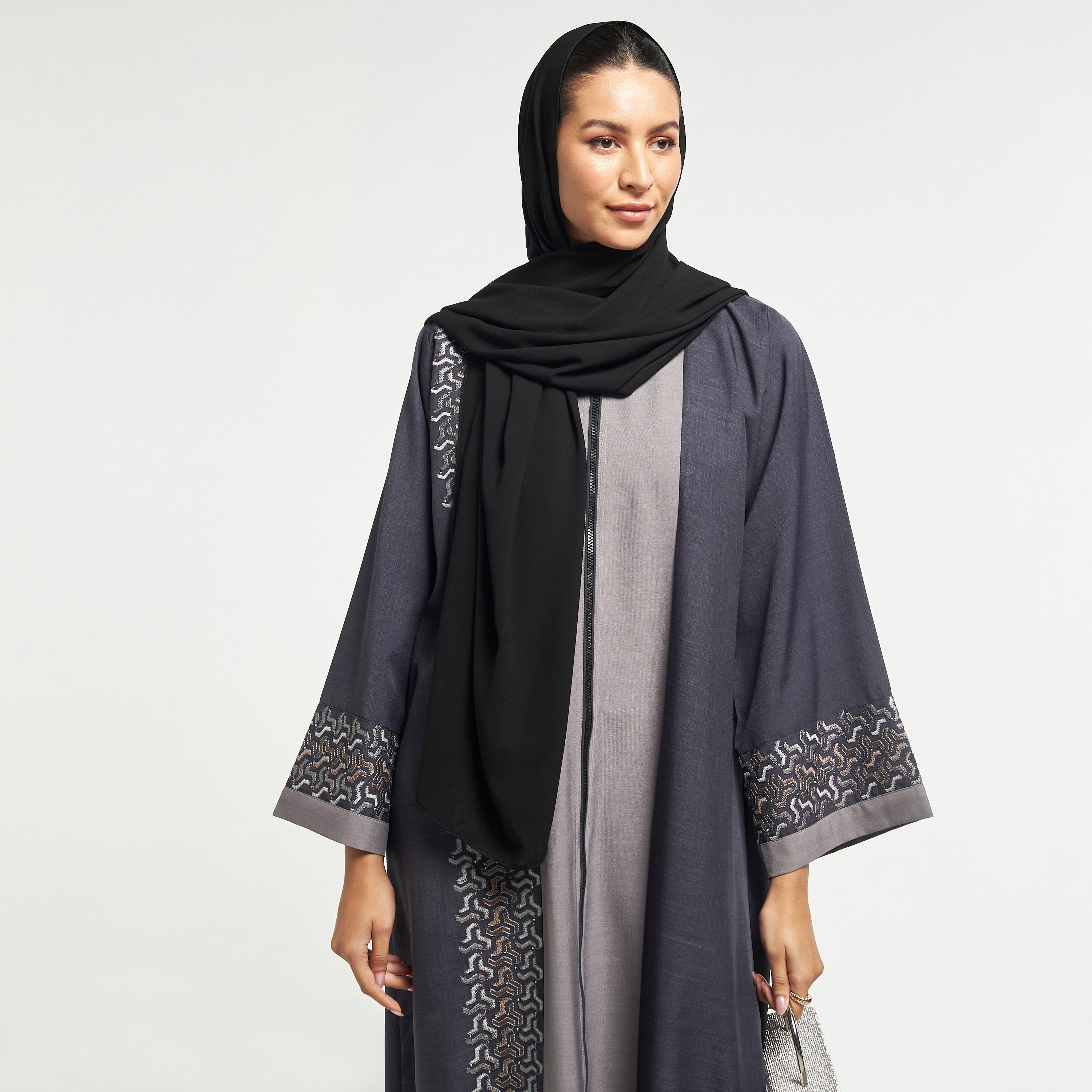 Hadiyath Al Madinah Embroidered Abaya with Hijab-women-arabicclothing-abayas-image-2
