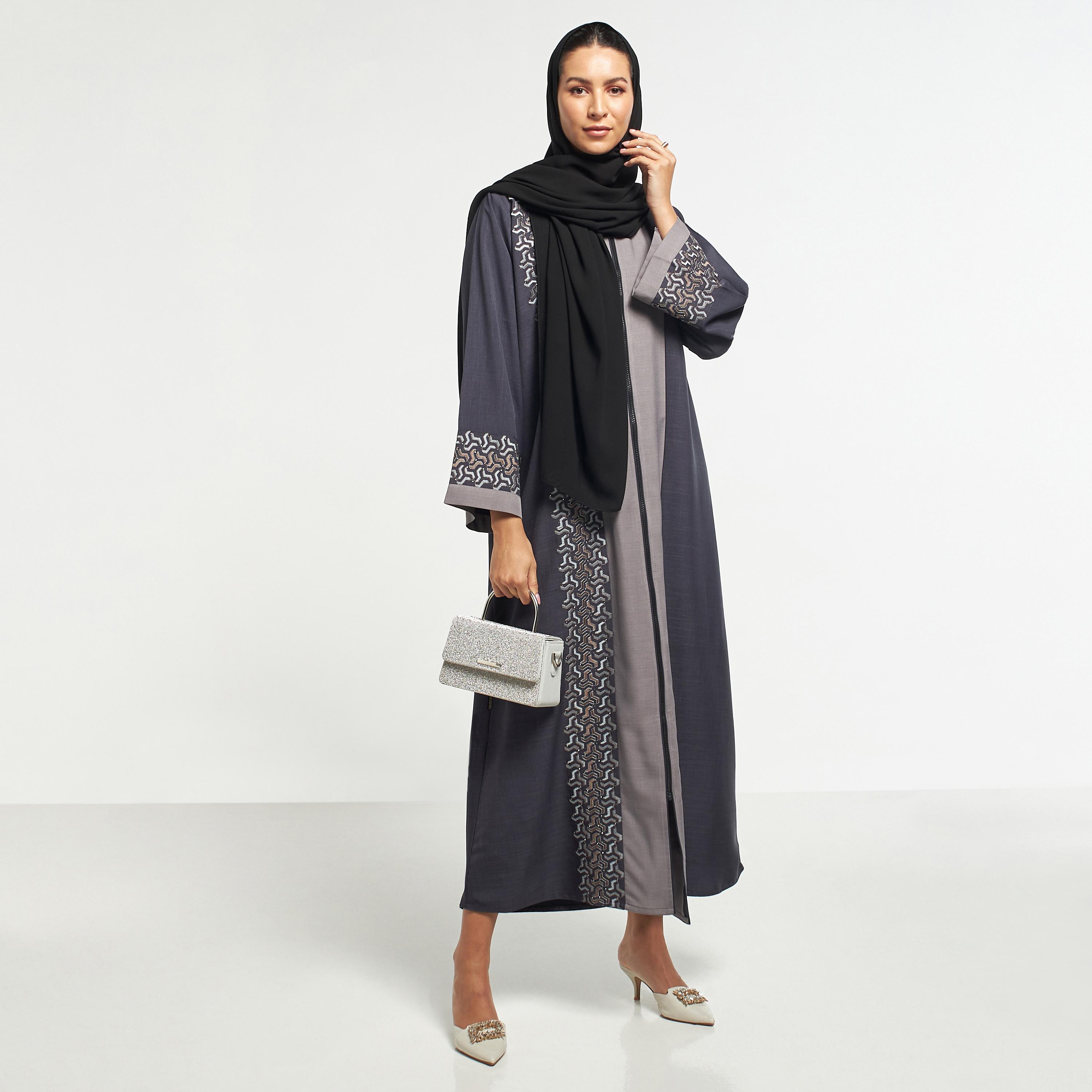 Hadiyath Al Madinah Embroidered Abaya with Hijab-women-arabicclothing-abayas-image-4