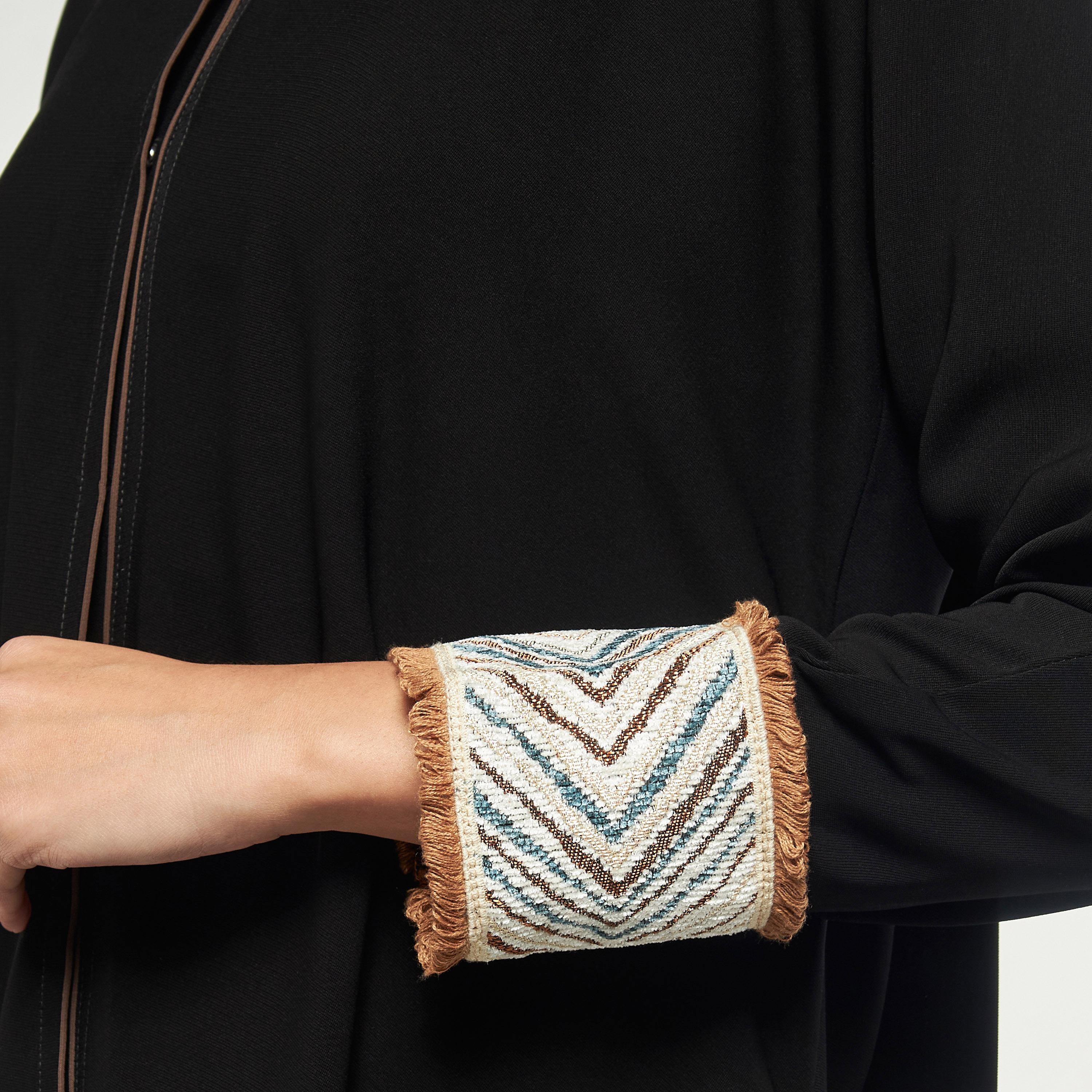 Hadiyath Al Madinah Solid Abaya with Textured Cuffs and Hijab-women-arabicclothing-abayas-image-3
