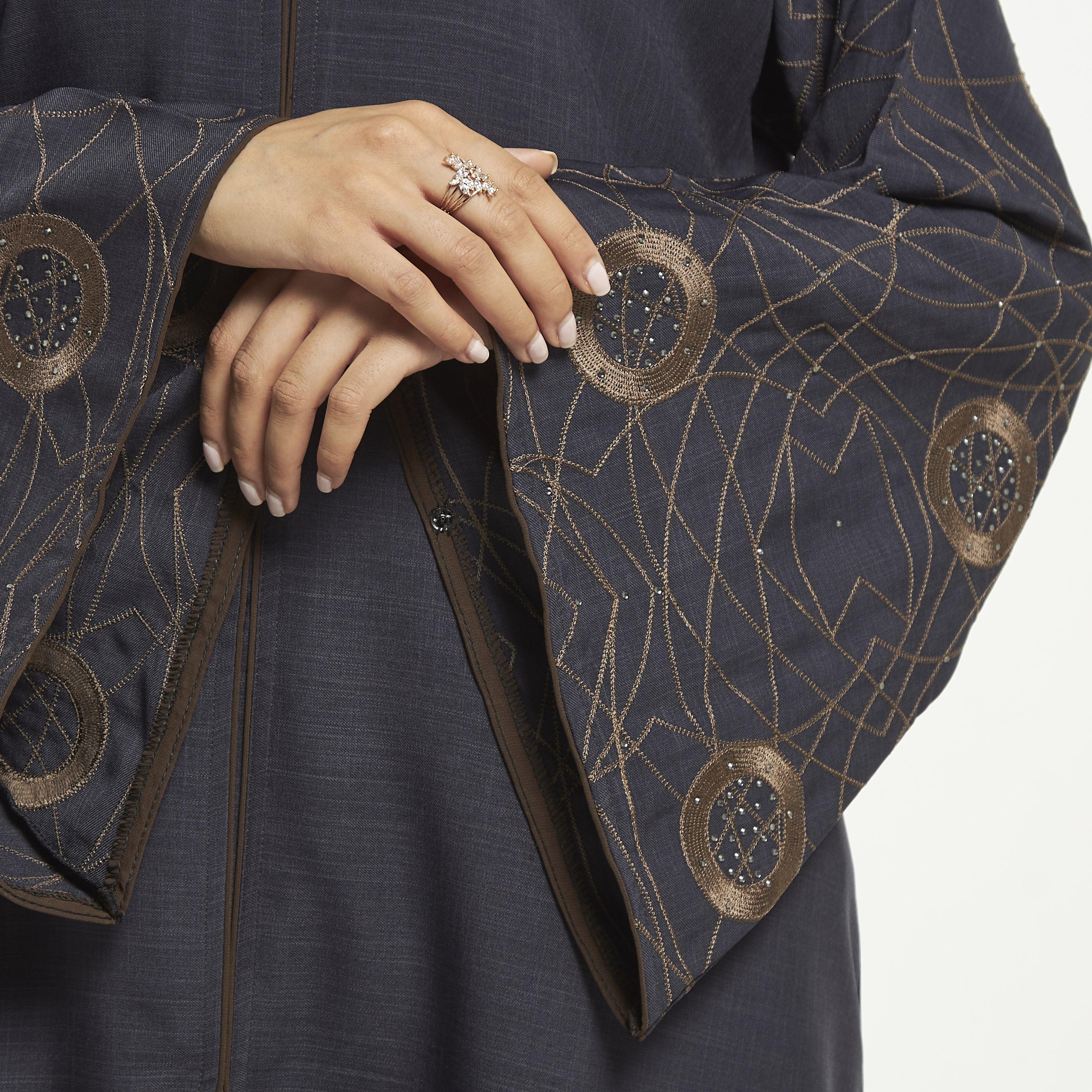 Hadiyath Al Madinah Embroidered Abaya with V-neck-women-arabicclothing-abayas-image-3