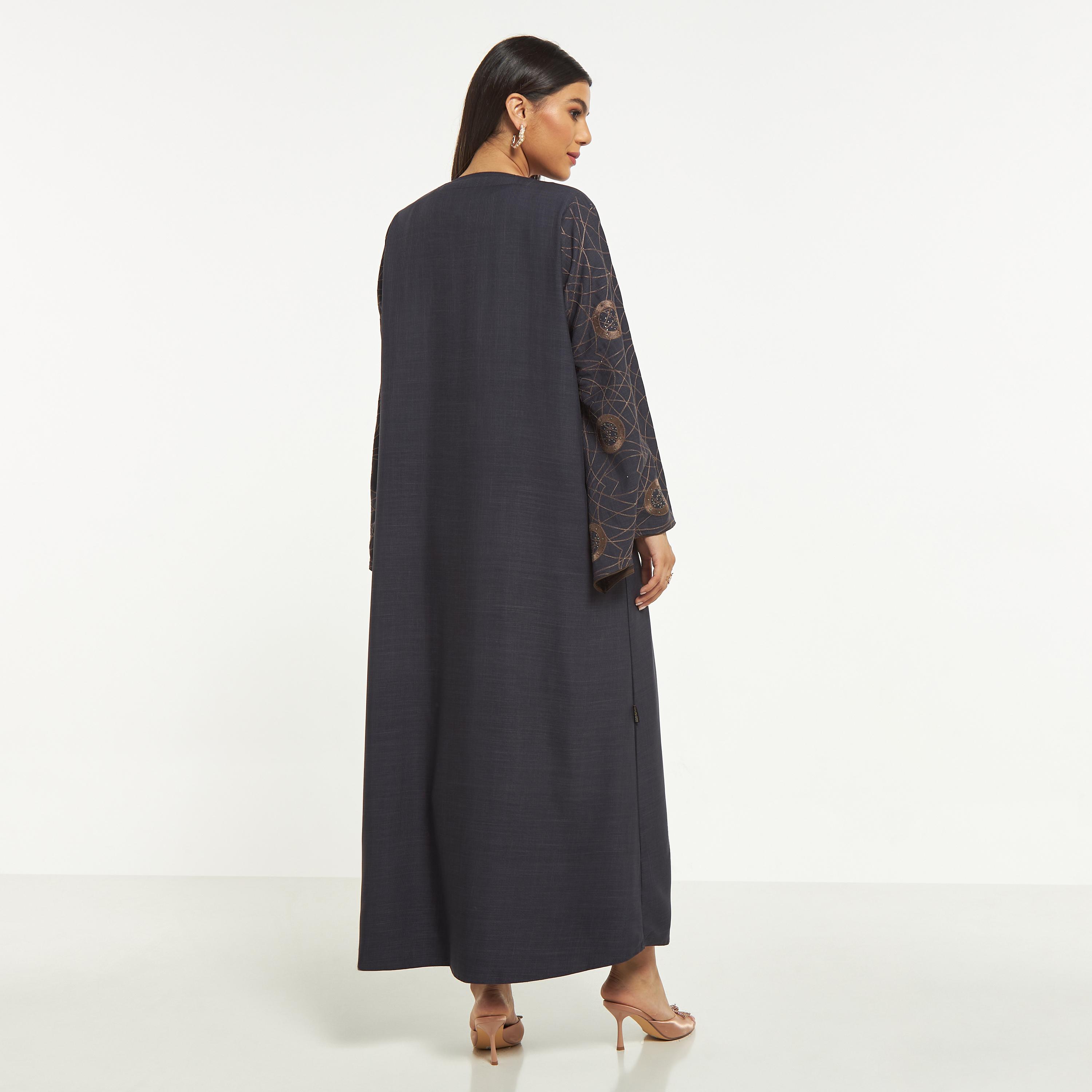 Hadiyath Al Madinah Embroidered Abaya with V-neck-women-arabicclothing-abayas-image-5
