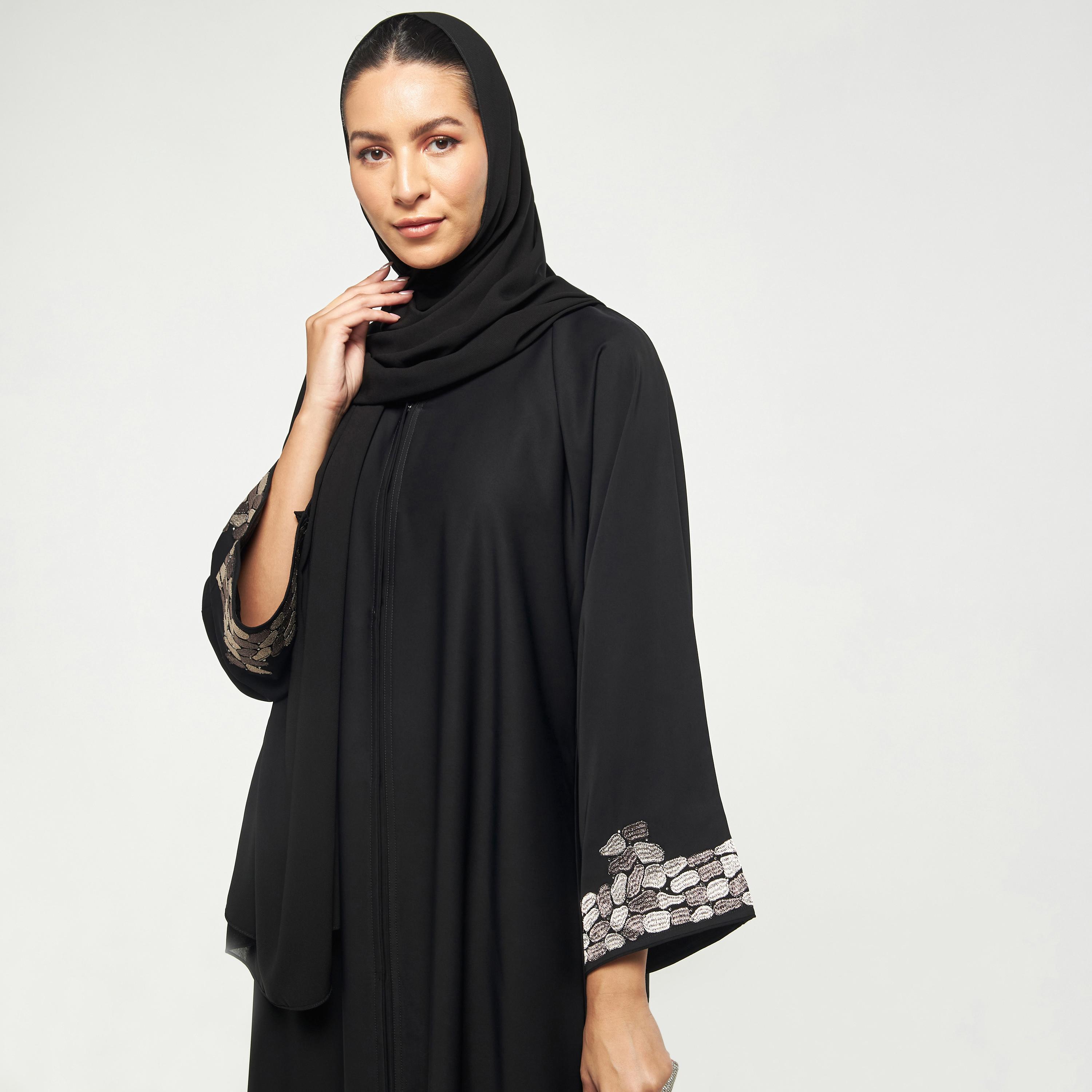 Hadiyath Al Madinah Embroidered Abaya with Hijab and Long Sleeves-women-arabicclothing-abayas-image-2