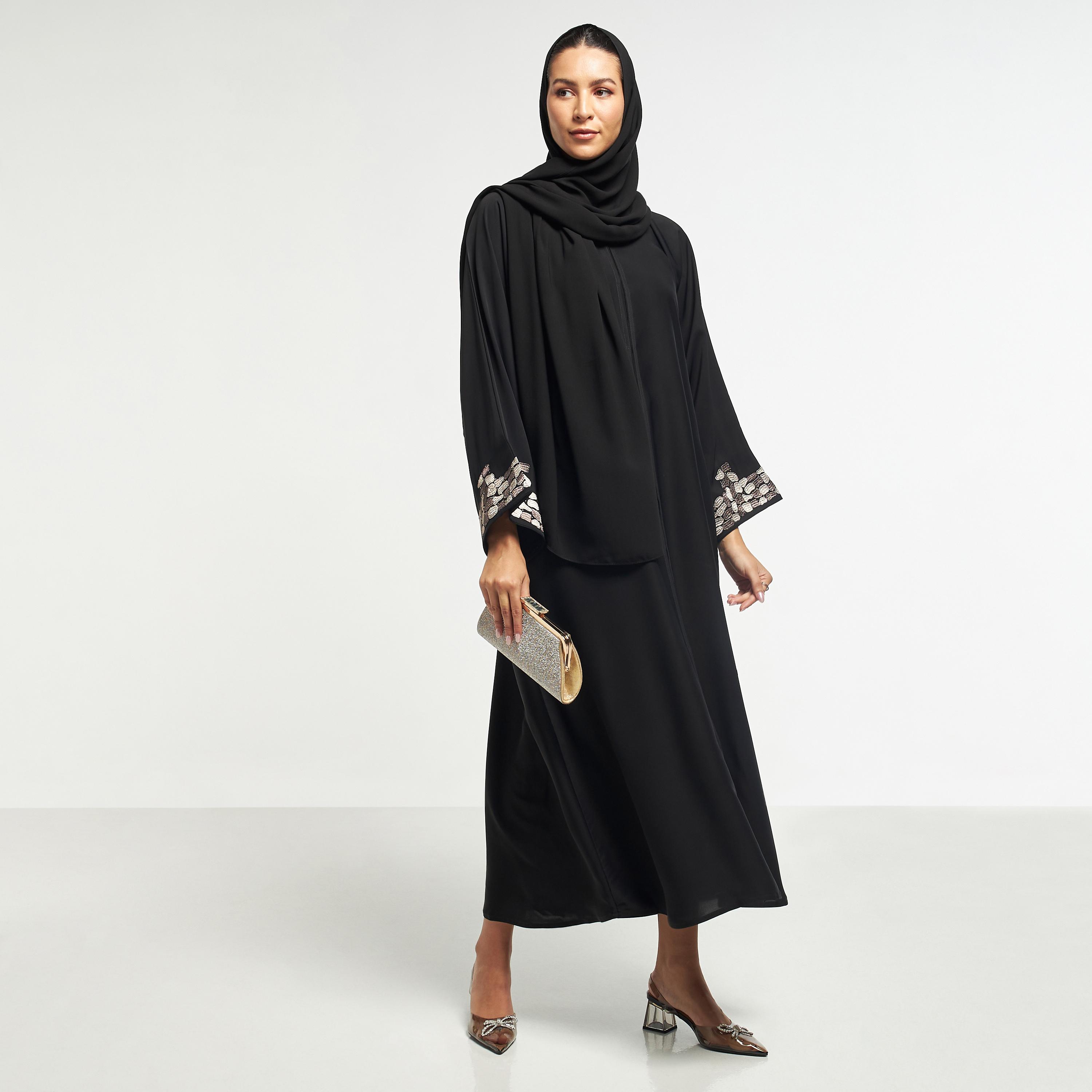 Hadiyath Al Madinah Embroidered Abaya with Hijab and Long Sleeves-women-arabicclothing-abayas-image-4