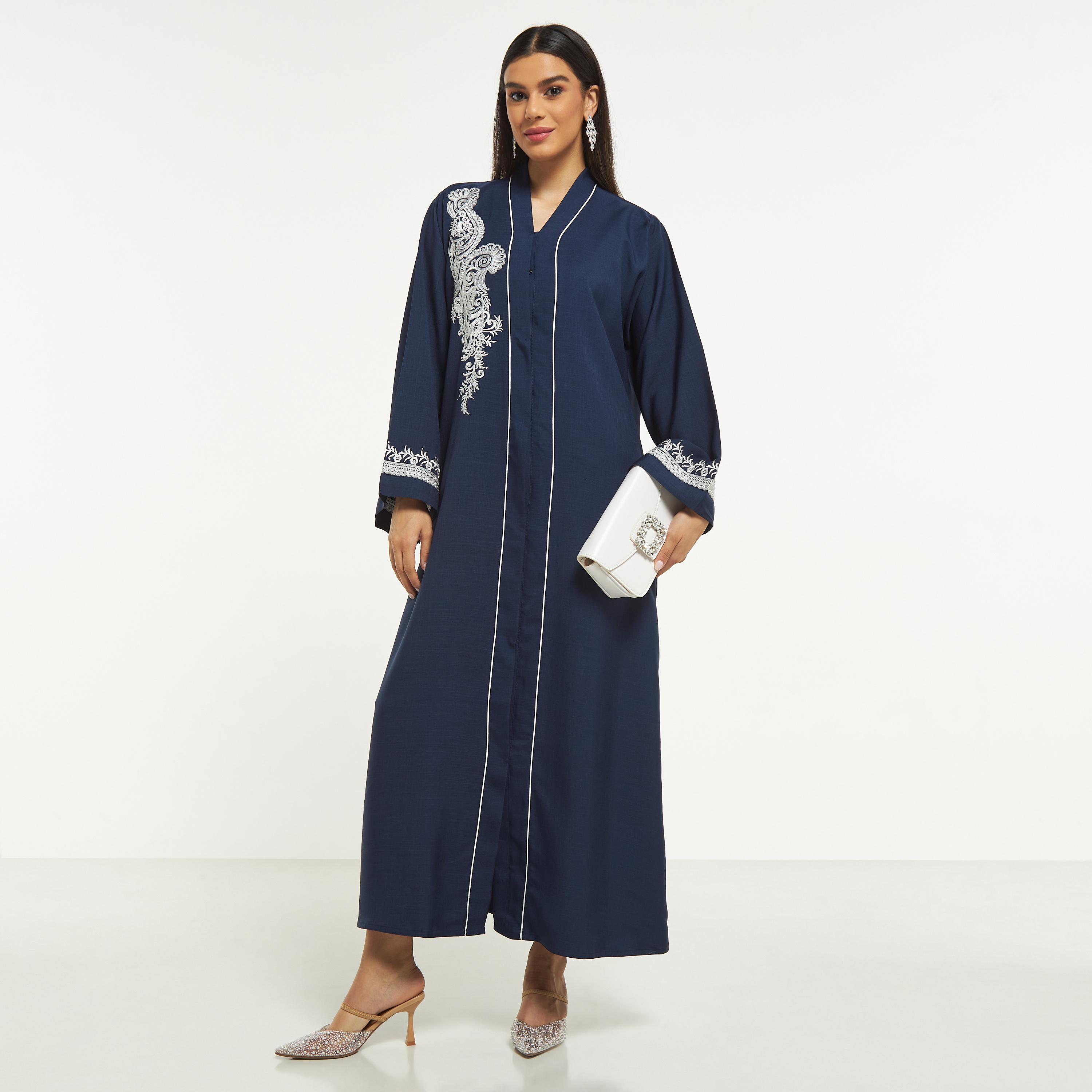 Hadiyath Al Madinah Embroidered Abaya with Shawl Neck-women-arabicclothing-abayas-image-1