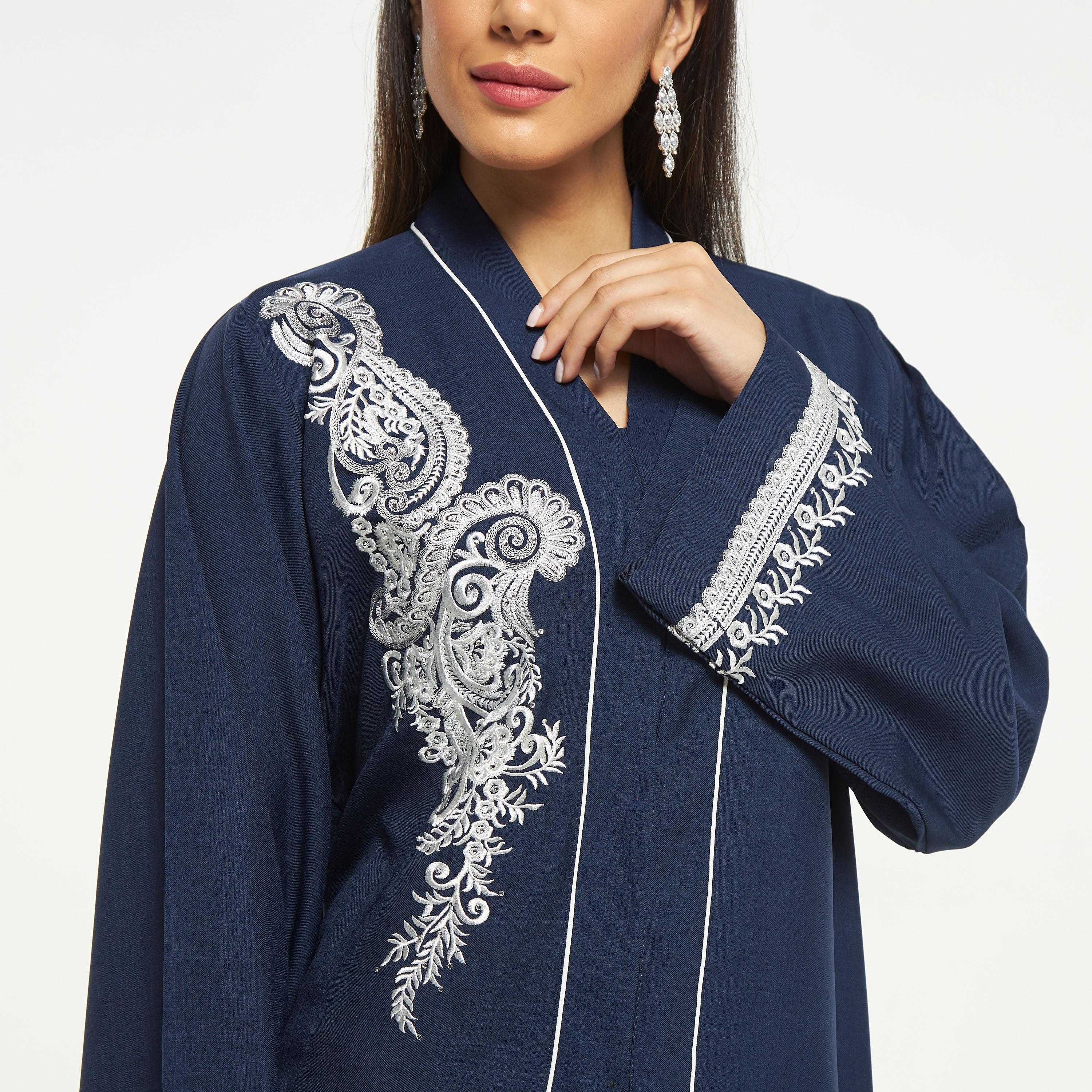 Hadiyath Al Madinah Embroidered Abaya with Shawl Neck-women-arabicclothing-abayas-image-2