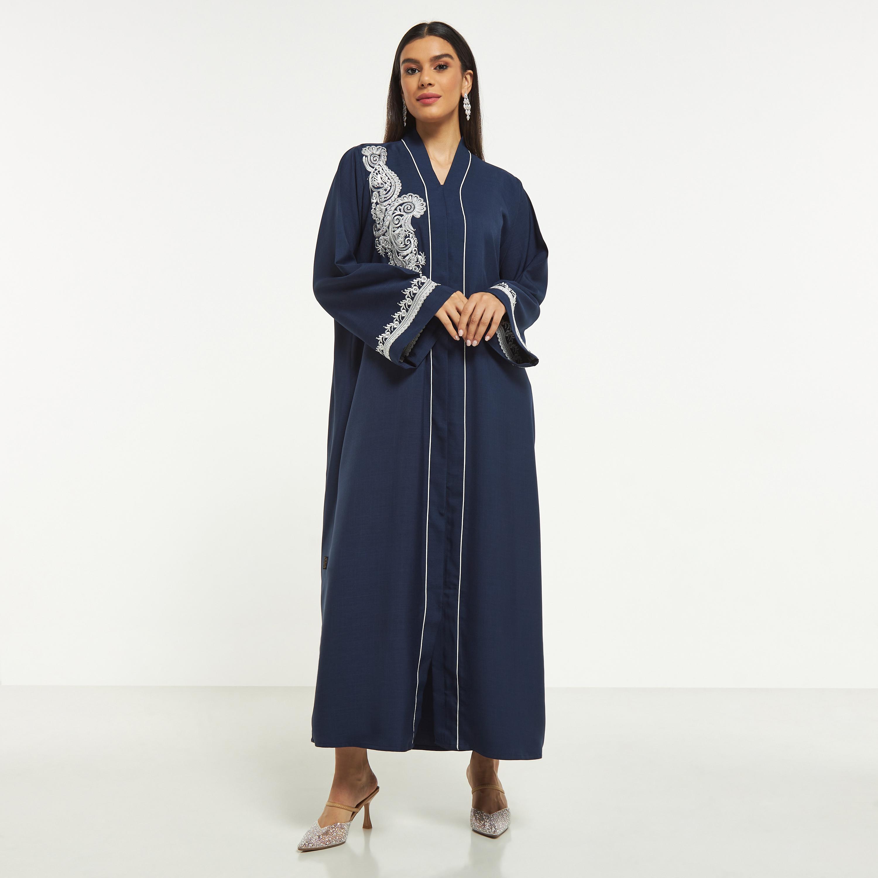 Hadiyath Al Madinah Embroidered Abaya with Shawl Neck-women-arabicclothing-abayas-image-4