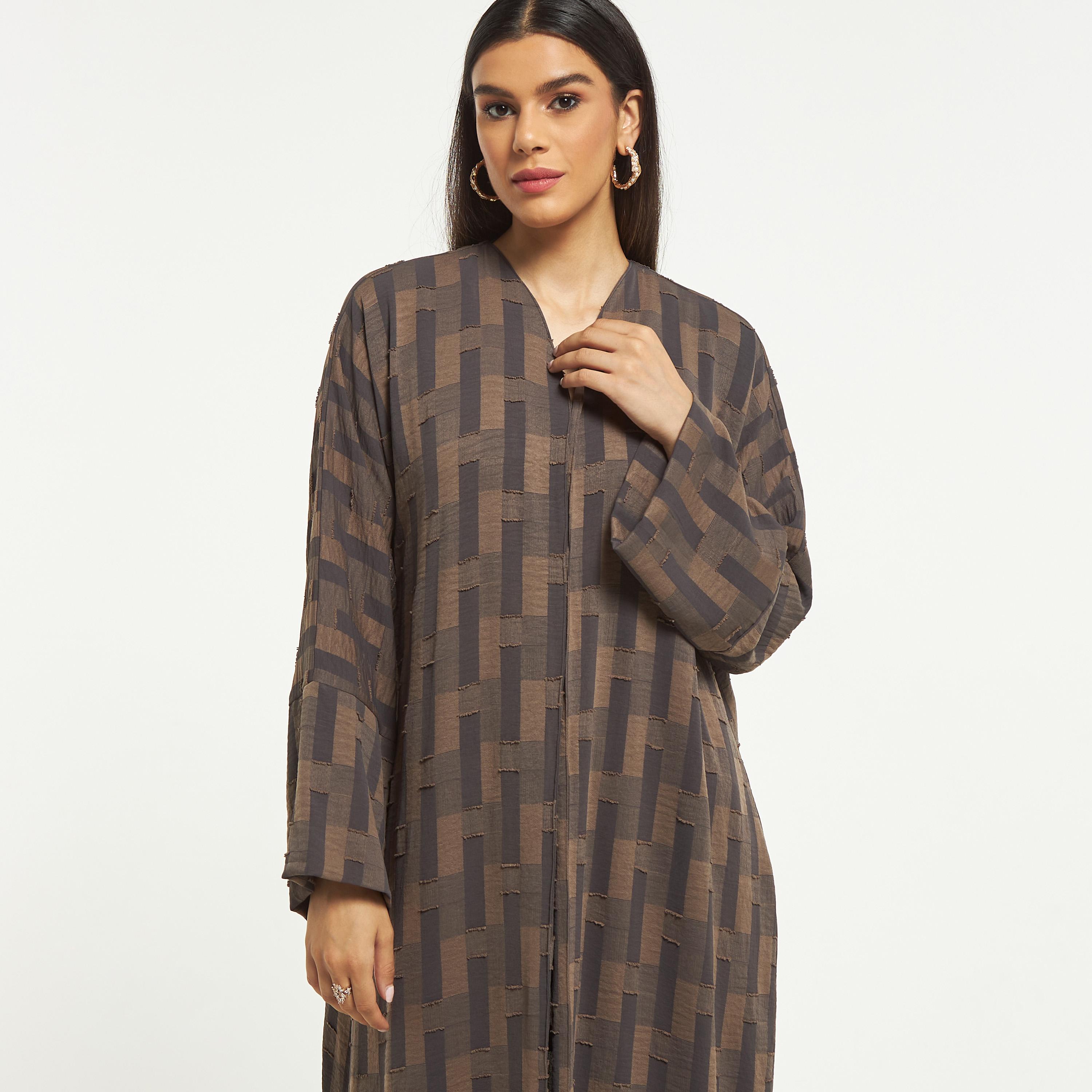 Hadiyath Al Madinah Textured Open Front Abaya-women-arabicclothing-abayas-image-2