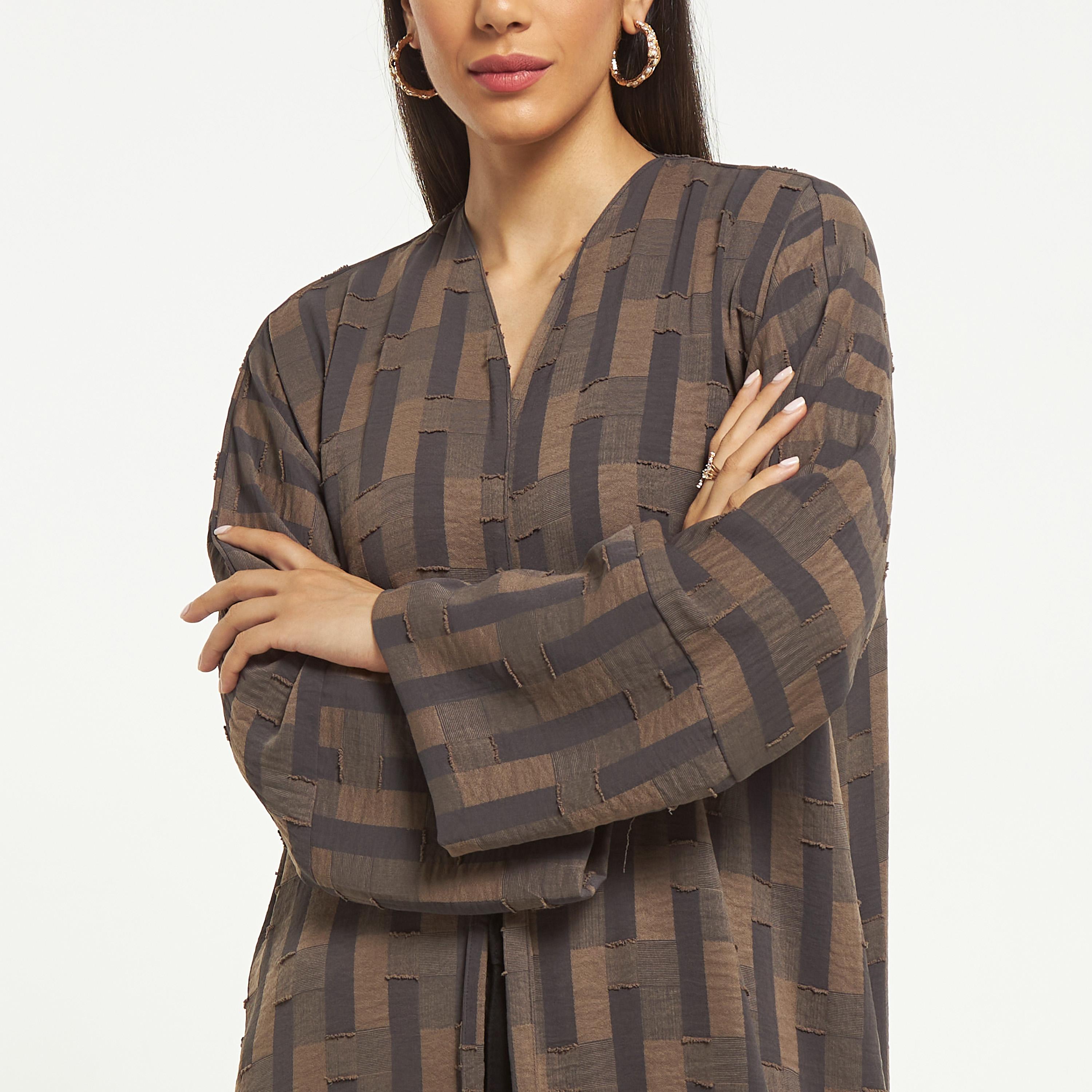 Hadiyath Al Madinah Textured Open Front Abaya-women-arabicclothing-abayas-image-3