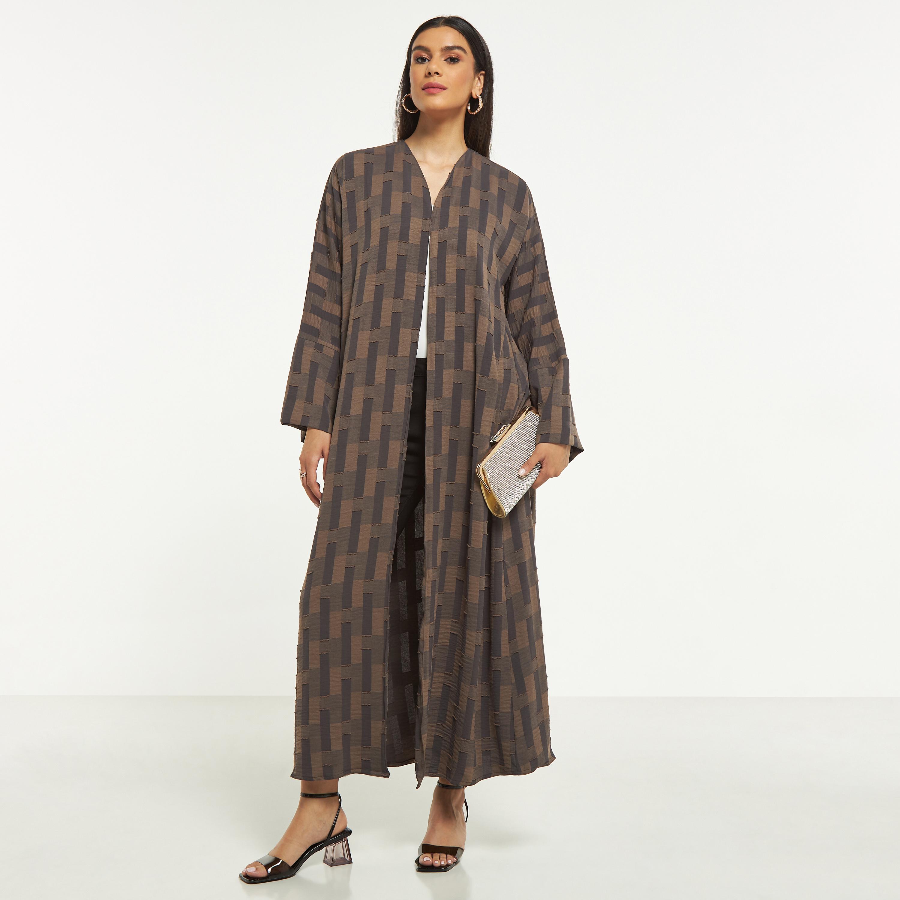 Hadiyath Al Madinah Textured Open Front Abaya-women-arabicclothing-abayas-image-4