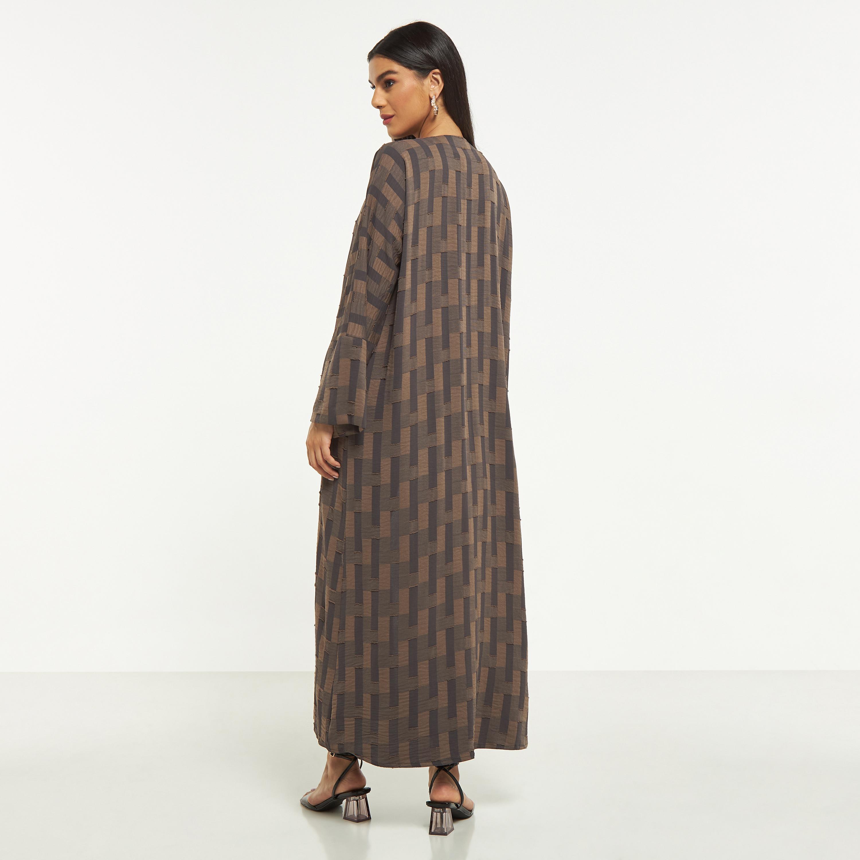 Hadiyath Al Madinah Textured Open Front Abaya-women-arabicclothing-abayas-image-5