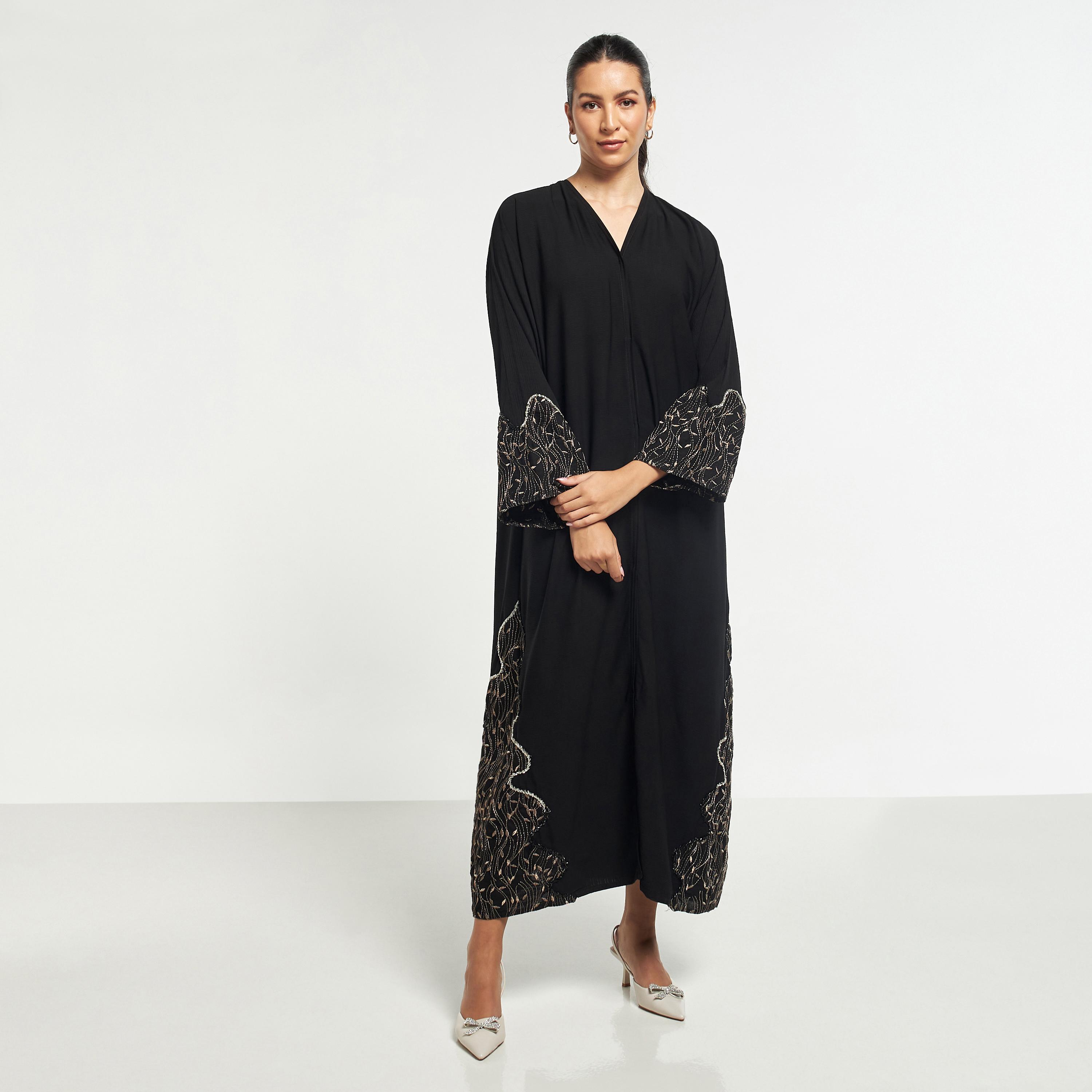 Hadiyath Al Madinah Embroidered Abaya with Hijab-women-arabicclothing-abayas-image-1