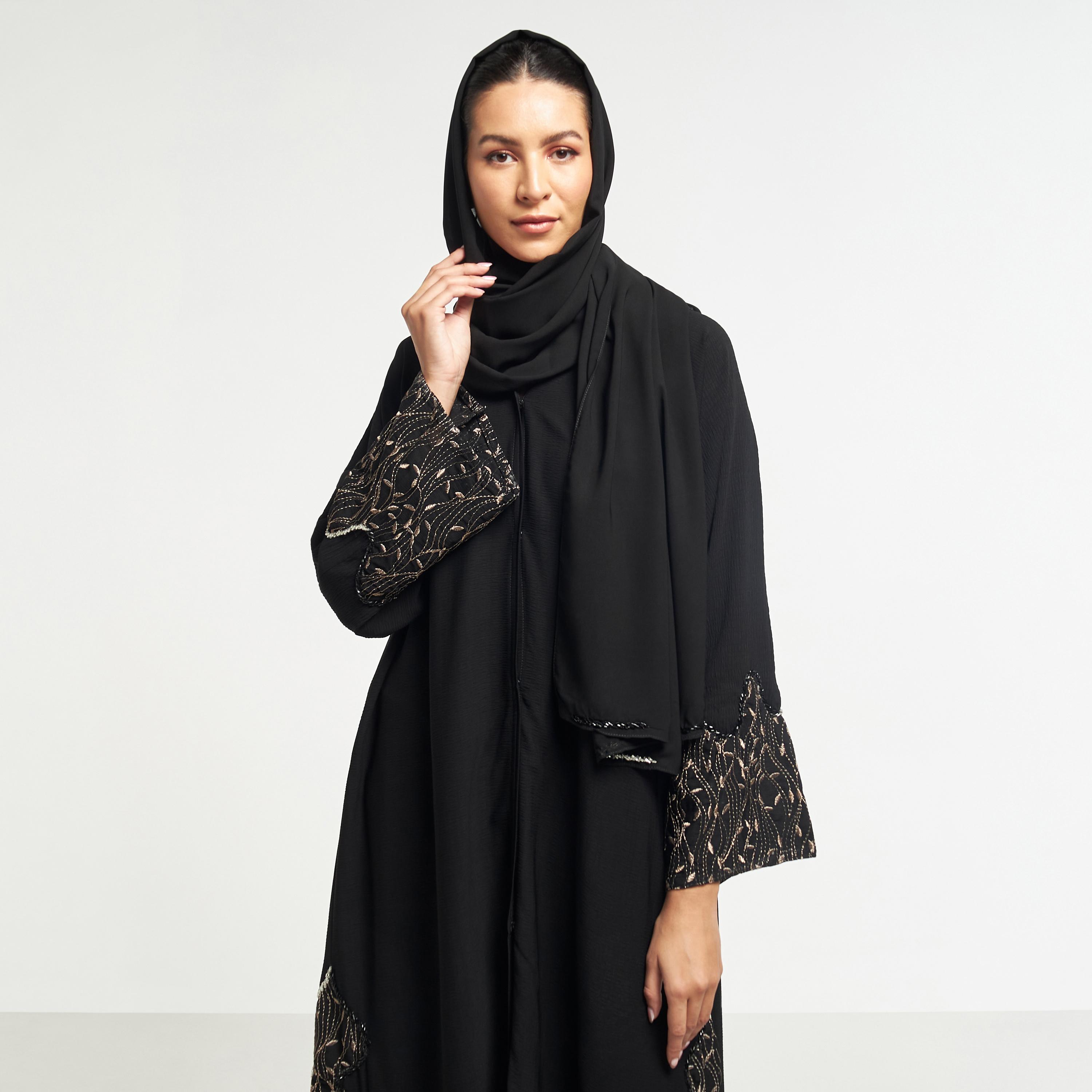 Hadiyath Al Madinah Embroidered Abaya with Hijab-women-arabicclothing-abayas-image-2