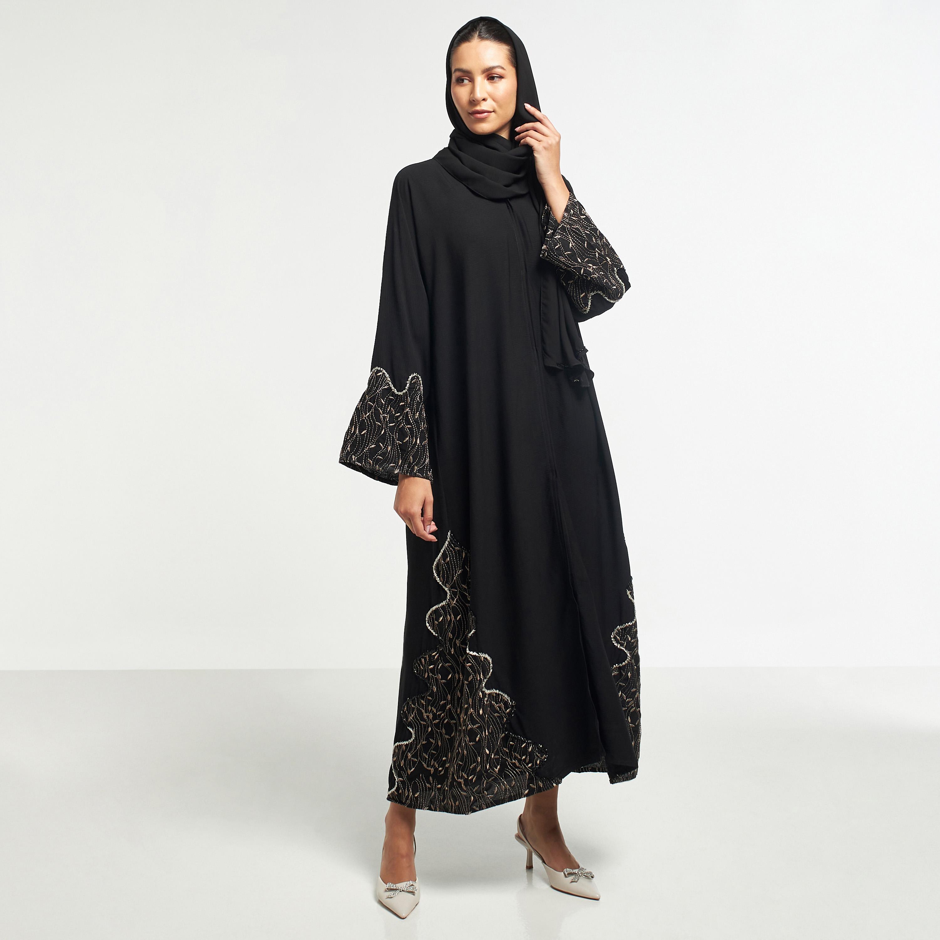 Hadiyath Al Madinah Embroidered Abaya with Hijab-women-arabicclothing-abayas-image-4