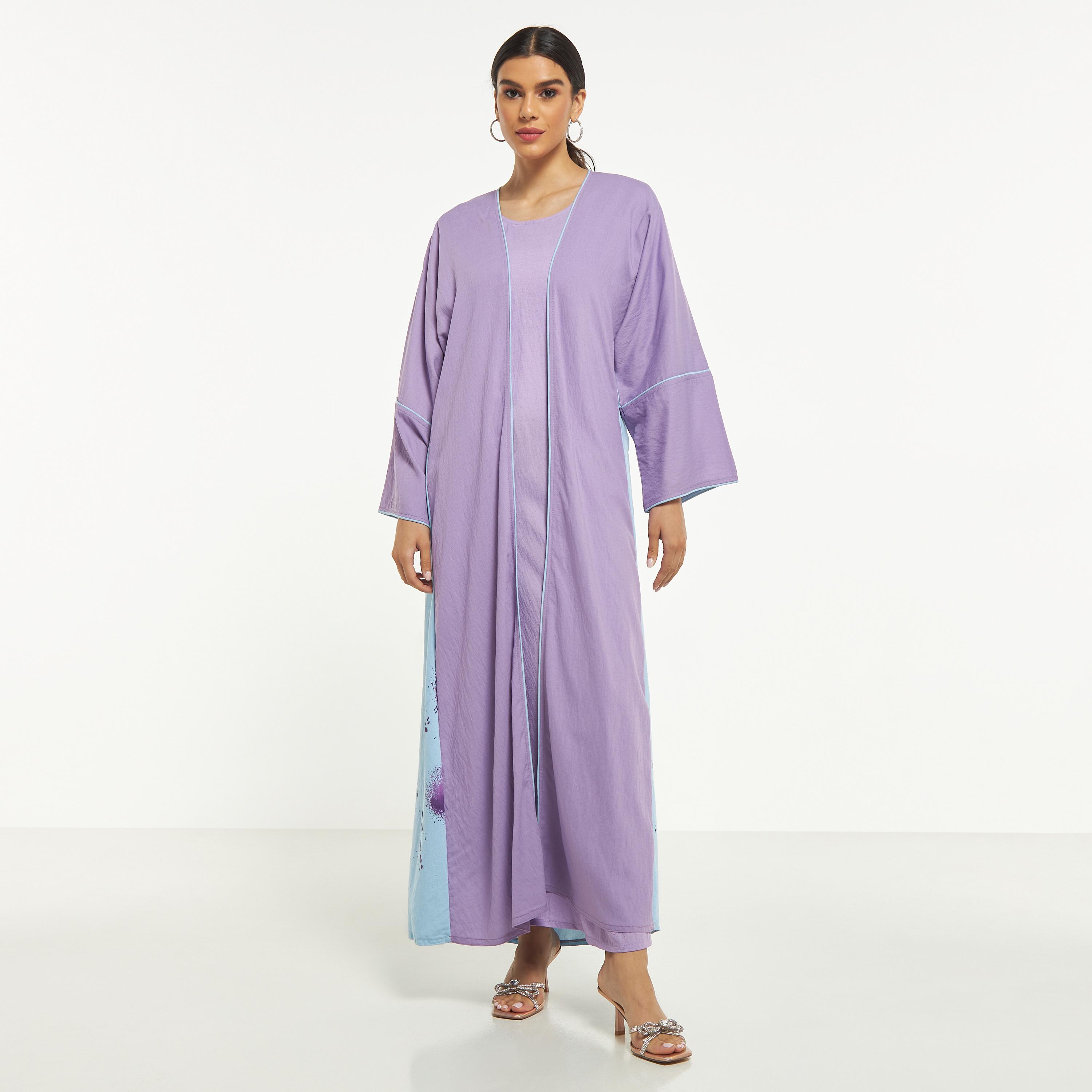 Hadiyath Al Madinah Printed Abaya with Maxi Dress and Hijab-women-arabicclothing-abayas-image-1
