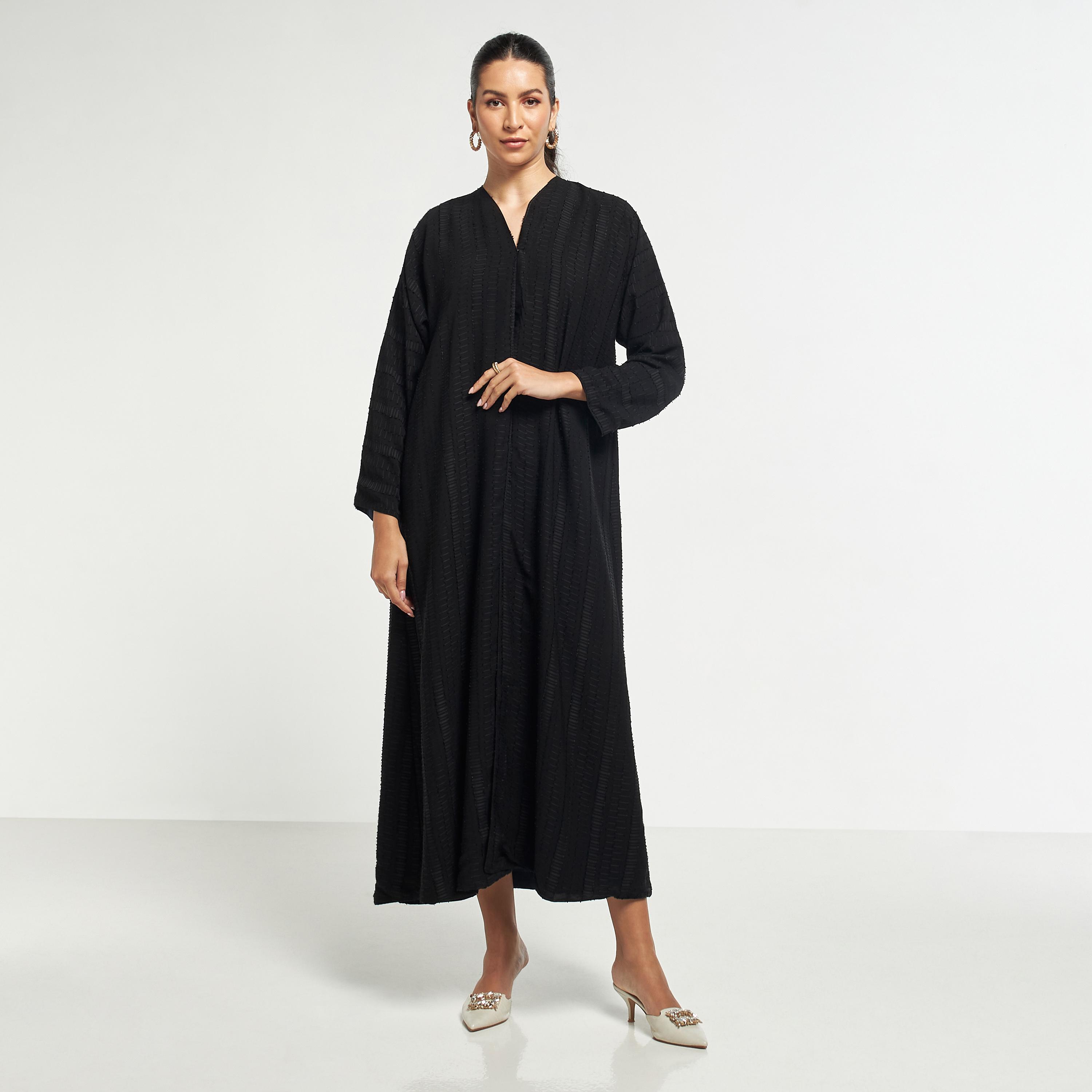 Hadiyath Al Madinah Textured Abaya with Hijab-women-arabicclothing-abayas-image-1