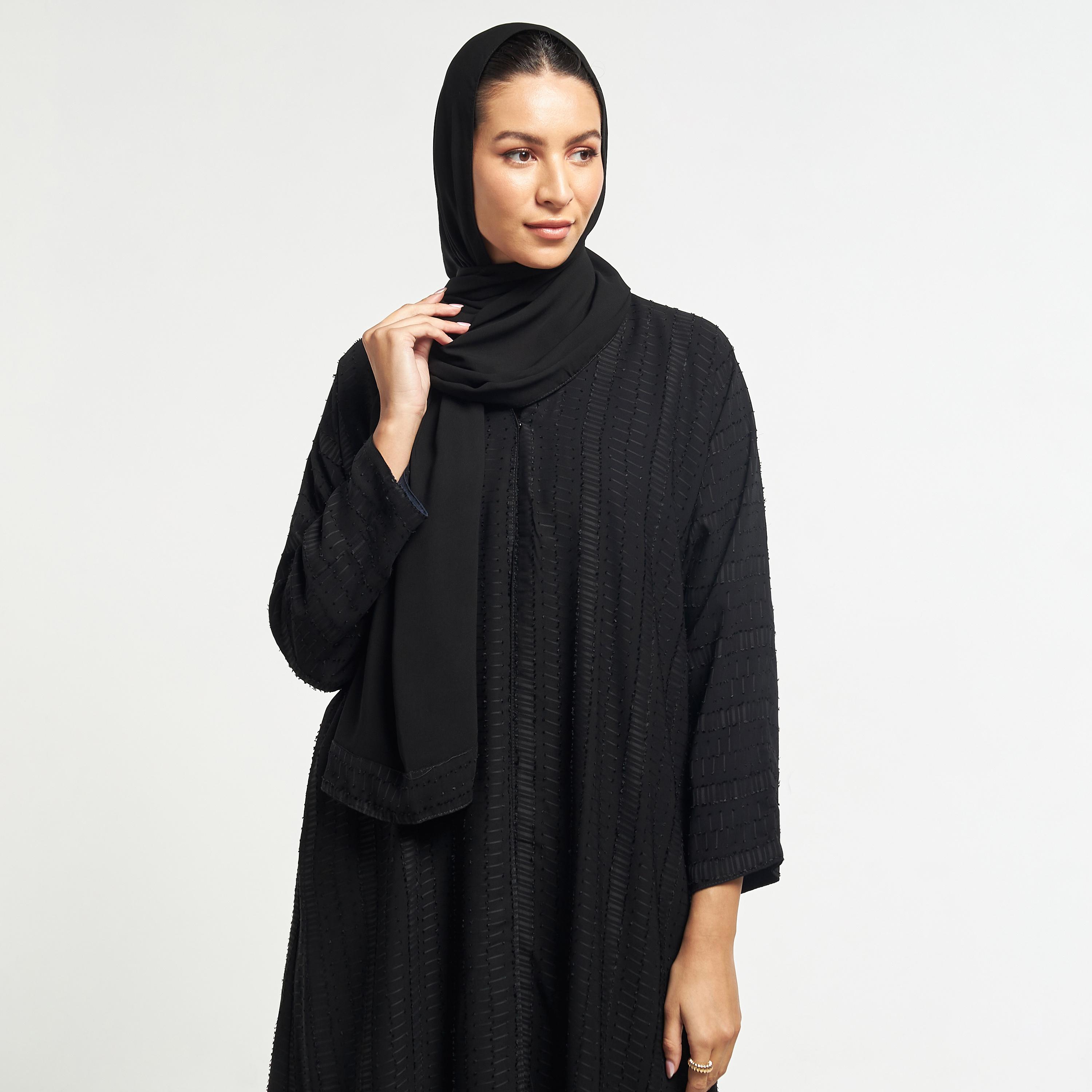 Hadiyath Al Madinah Textured Abaya with Hijab-women-arabicclothing-abayas-image-2