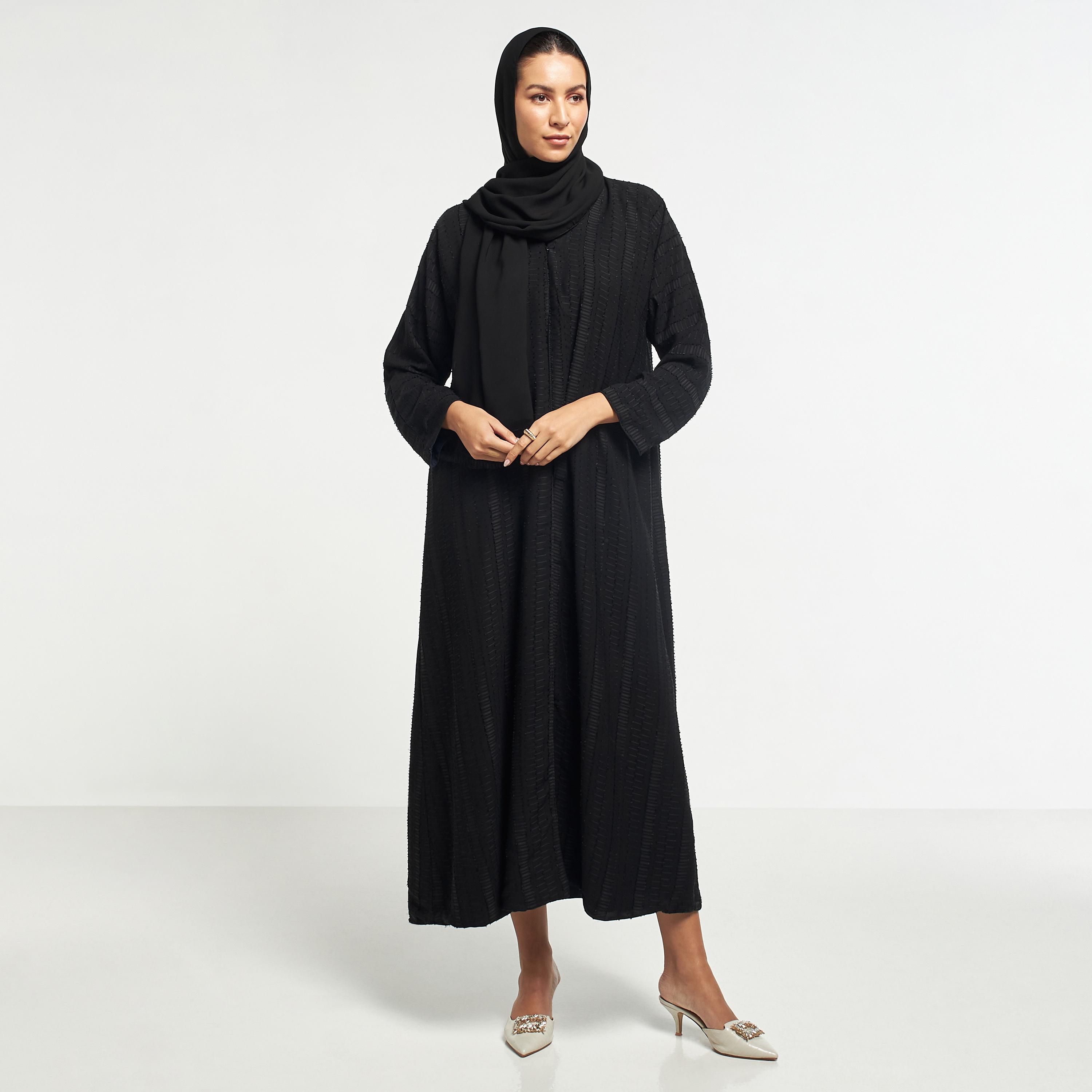 Hadiyath Al Madinah Textured Abaya with Hijab-women-arabicclothing-abayas-image-4