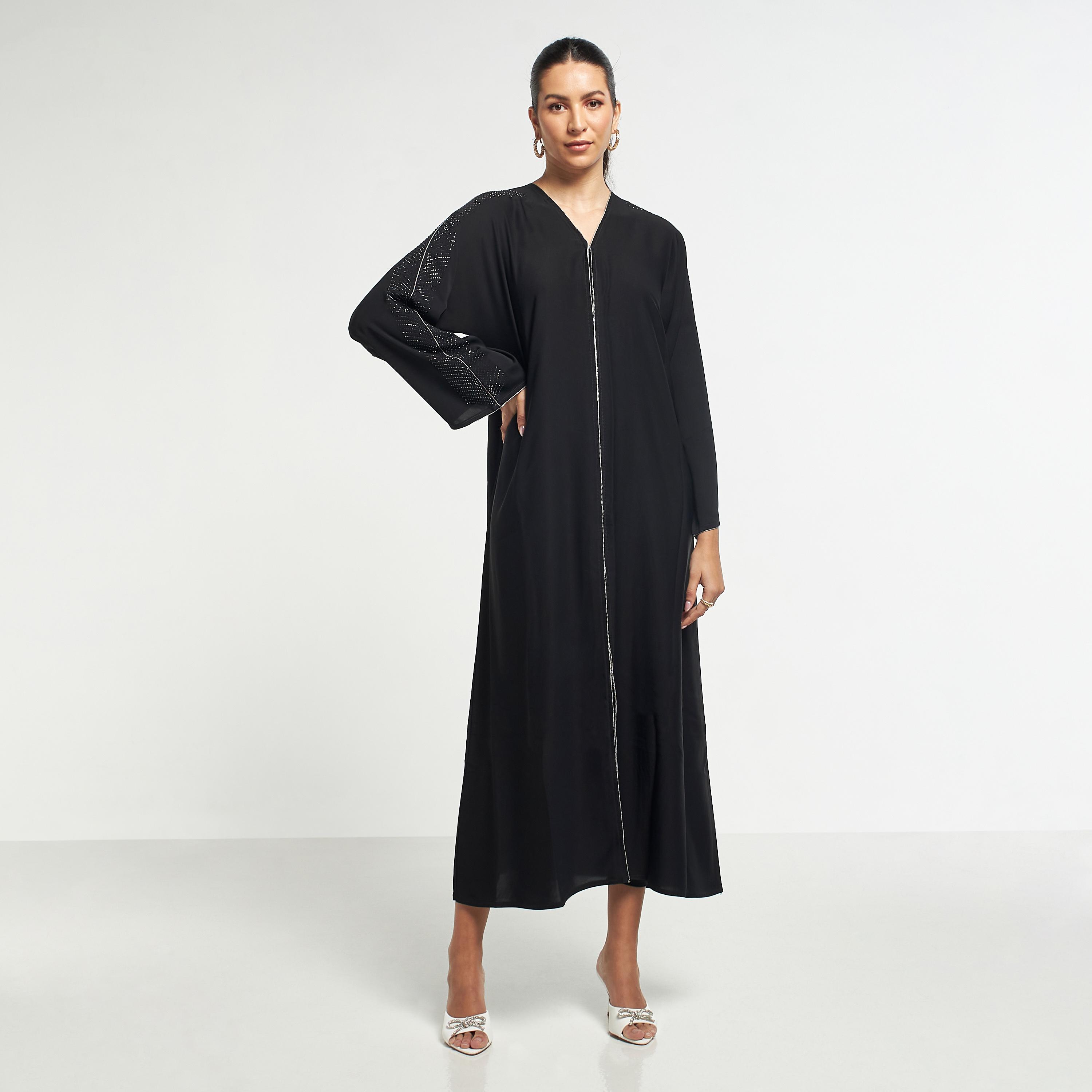Hadiyath Al Madinah Embellished Abaya with Hijab-women-arabicclothing-abayas-image-1