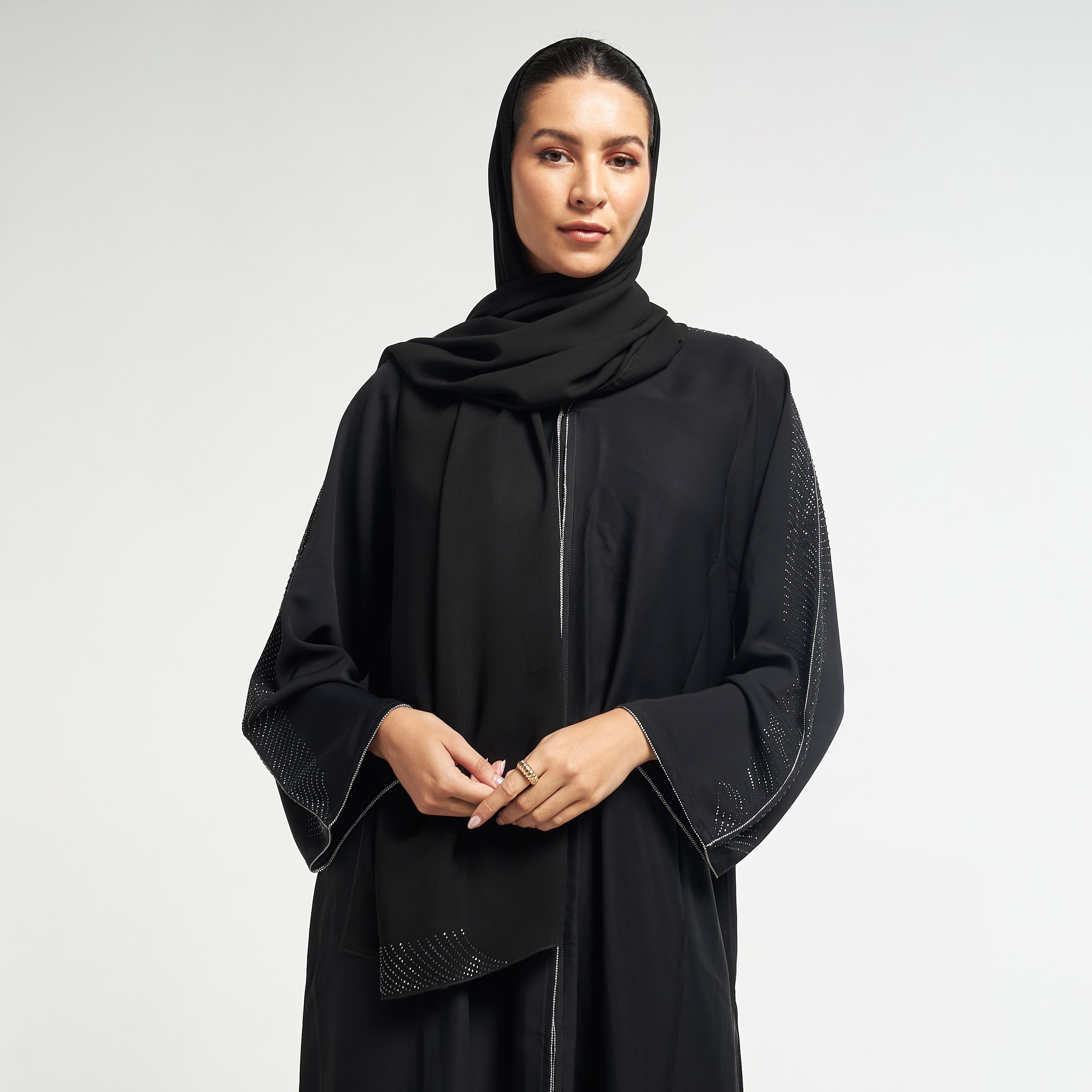 Hadiyath Al Madinah Embellished Abaya with Hijab-women-arabicclothing-abayas-image-2