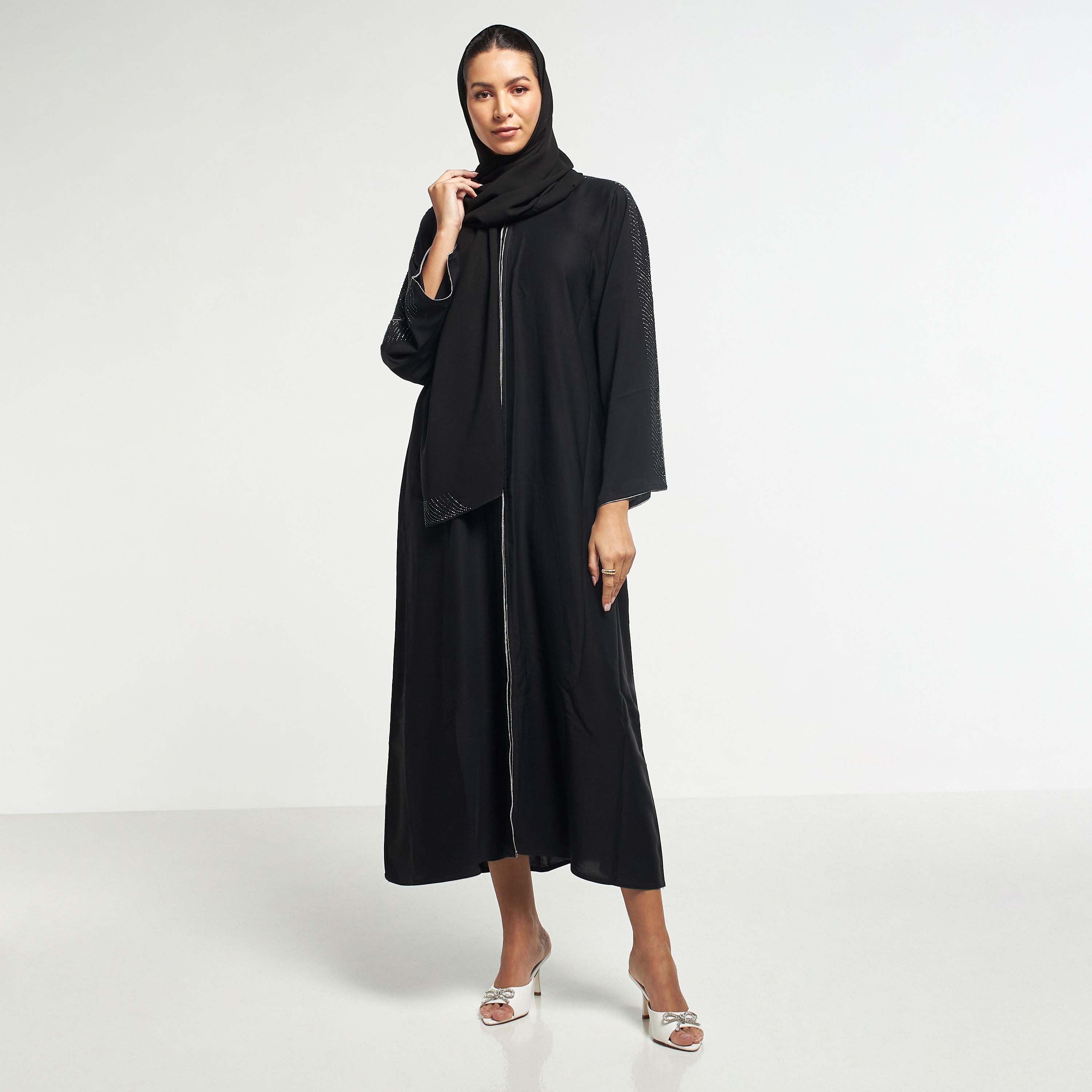 Hadiyath Al Madinah Embellished Abaya with Hijab-women-arabicclothing-abayas-image-4