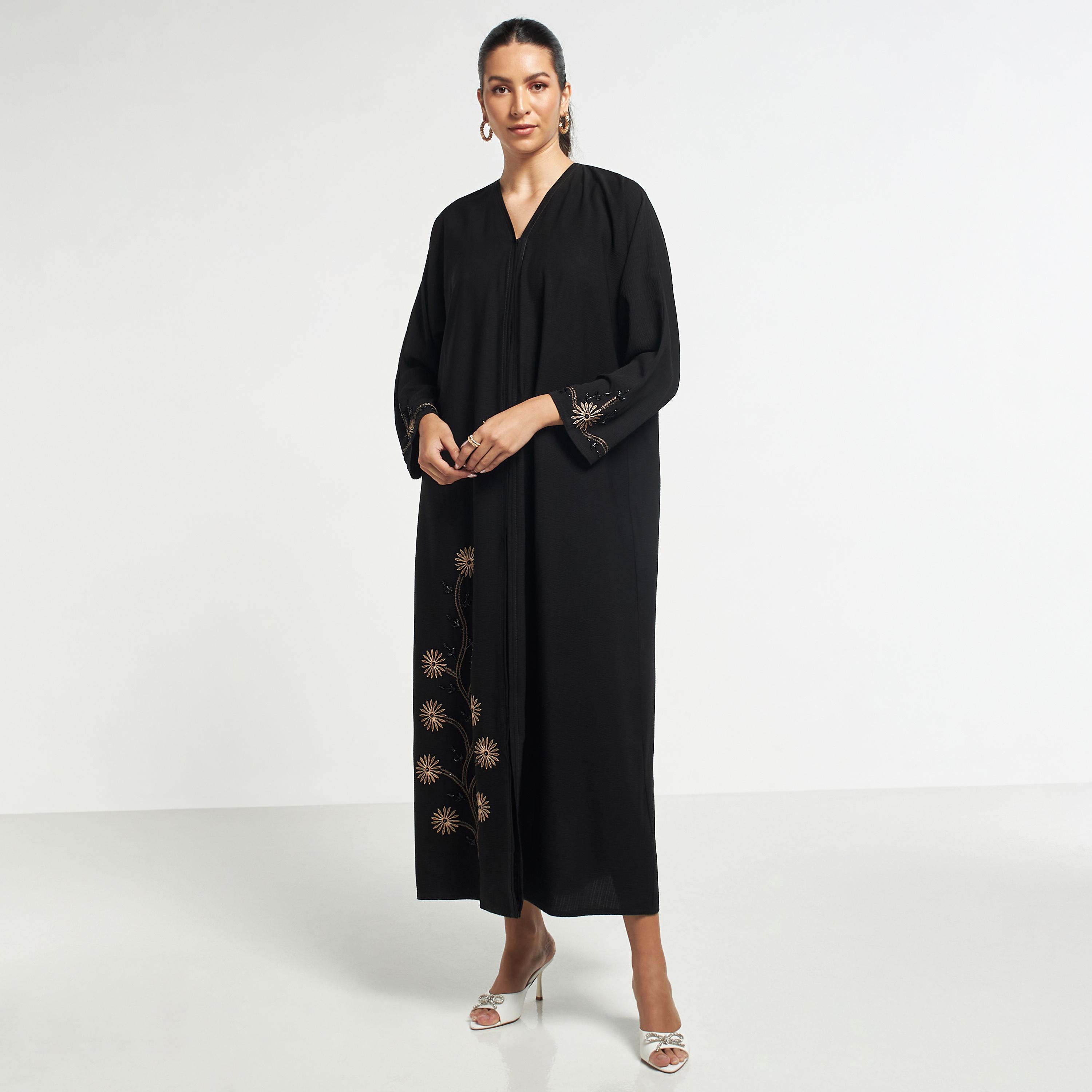 Hadiyath Al Madinah Embroidered Abaya with Hijab-women-arabicclothing-abayas-image-1