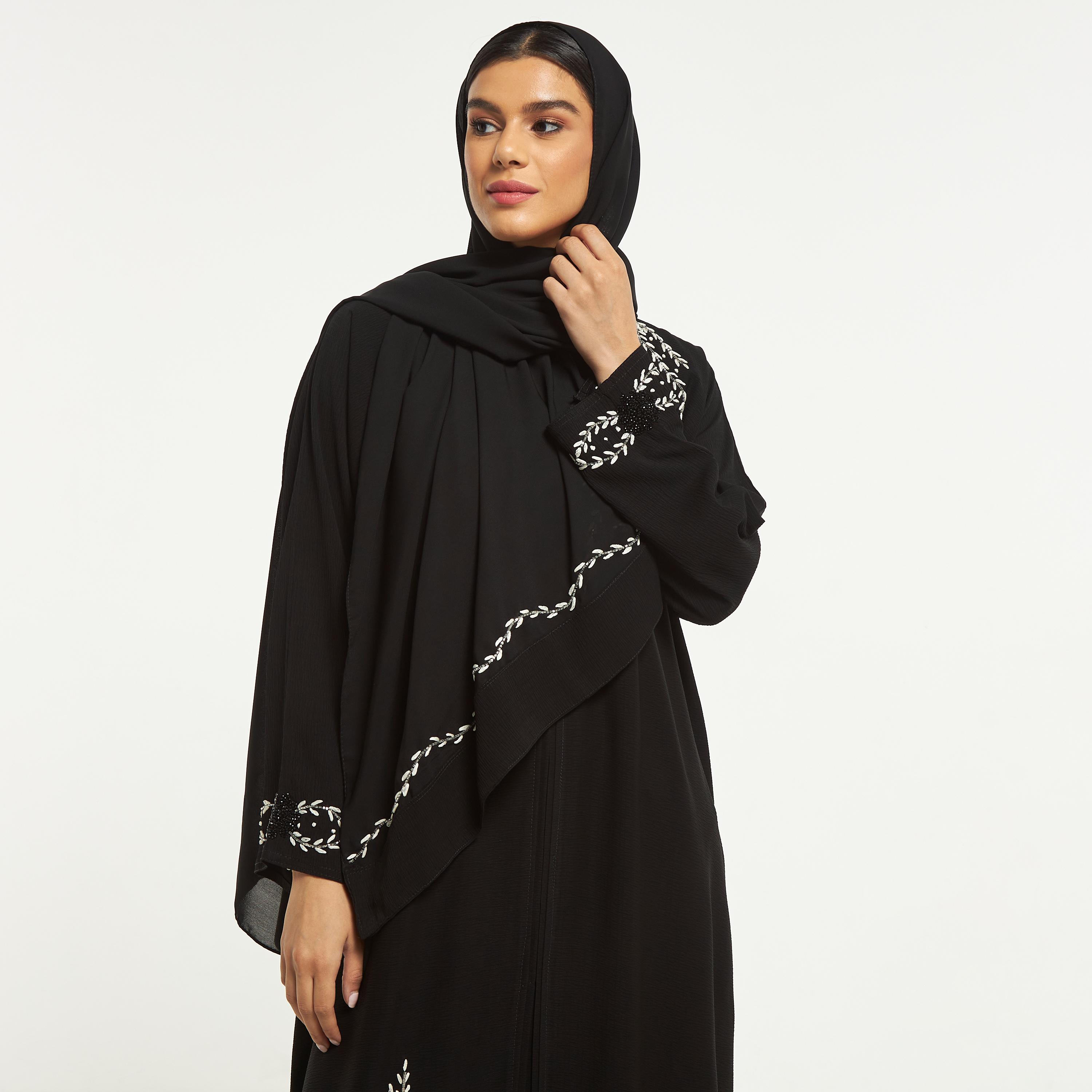 Hadiyath Al Madinah Embellished Abaya with Hijab-women-arabicclothing-abayas-image-2