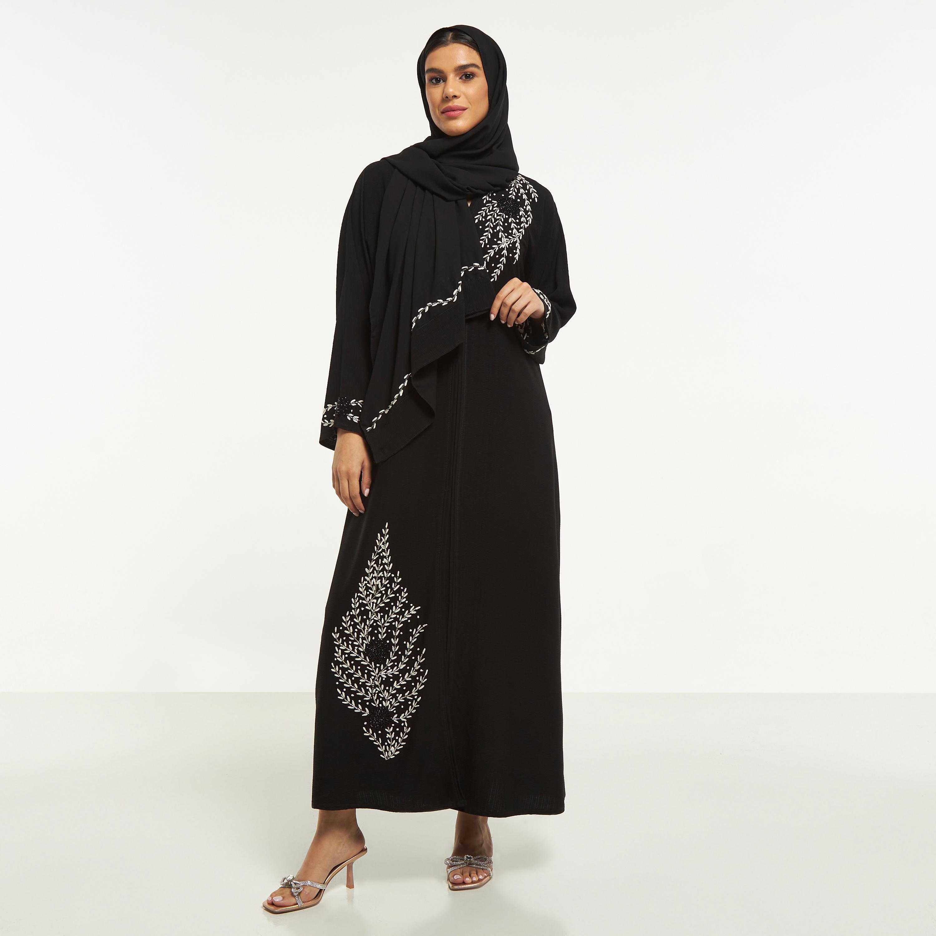 Hadiyath Al Madinah Embellished Abaya with Hijab-women-arabicclothing-abayas-image-4