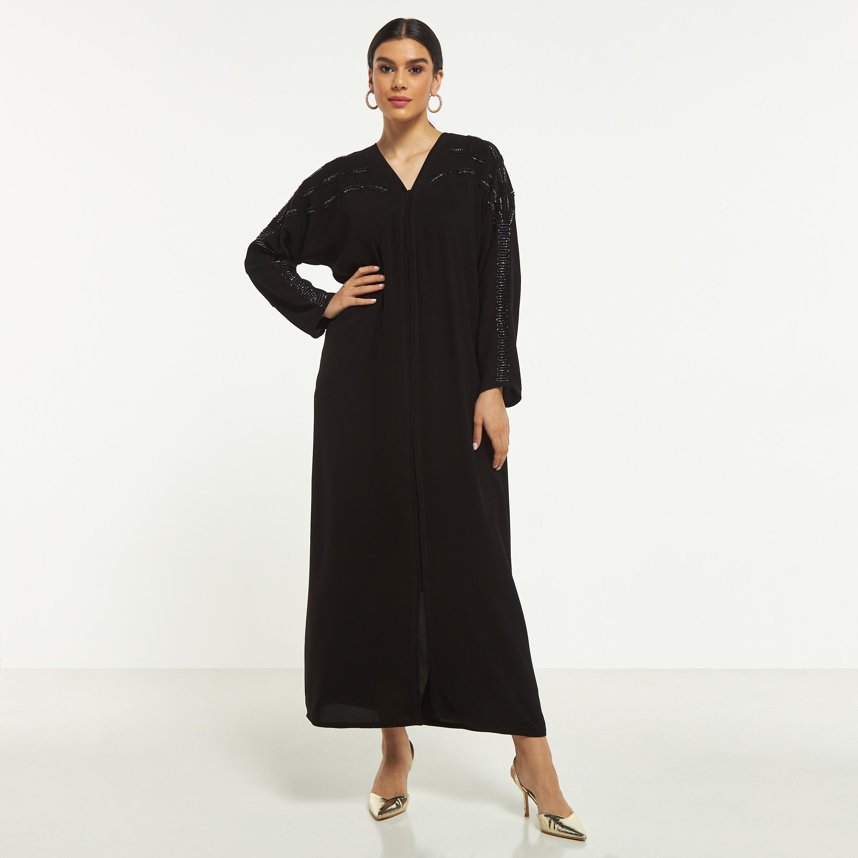 Hadiyath Al Madinah Embellished Abaya with Hijab-women-arabicclothing-abayas-image-1