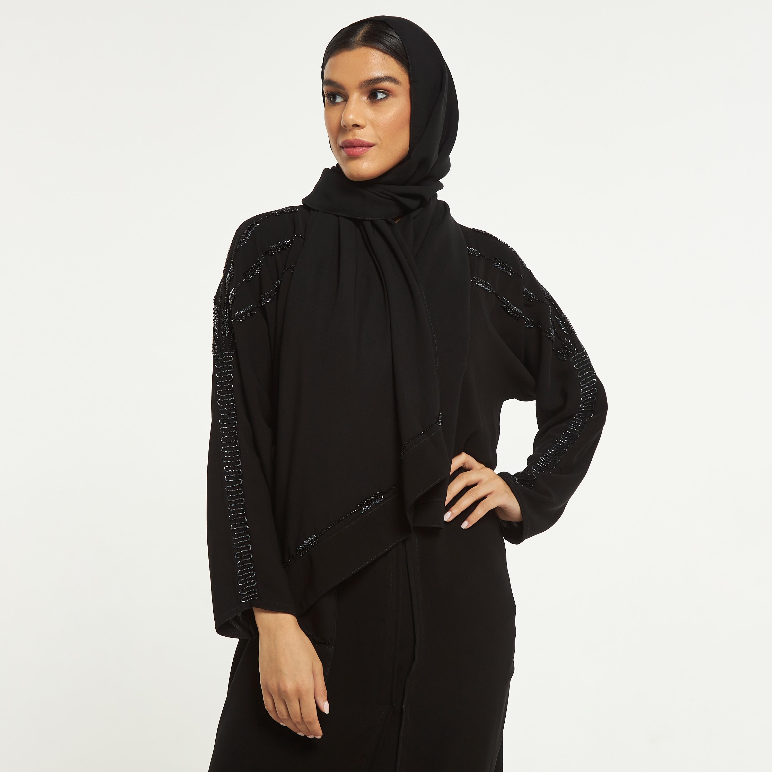 Hadiyath Al Madinah Embellished Abaya with Hijab-women-arabicclothing-abayas-image-2