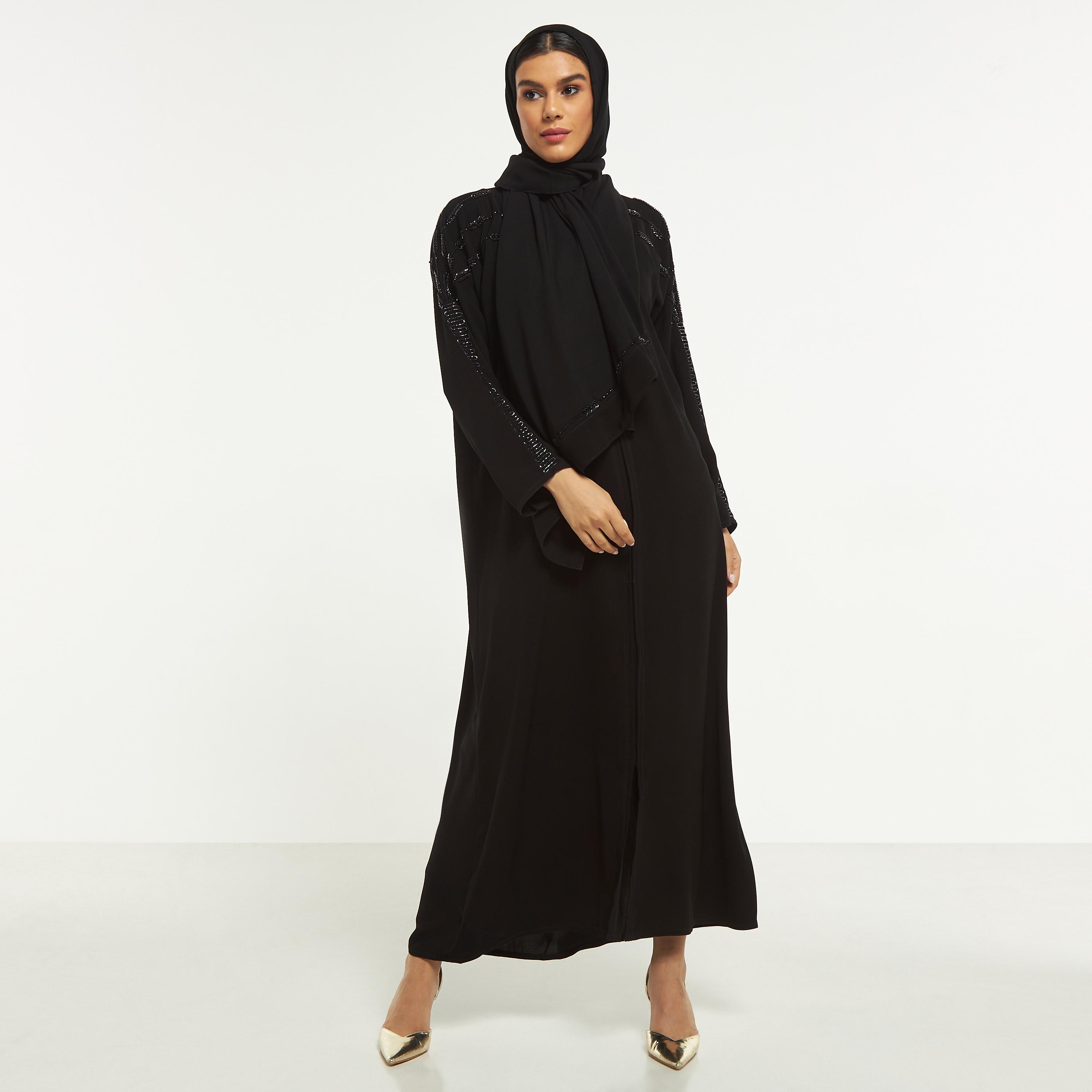 Hadiyath Al Madinah Embellished Abaya with Hijab-women-arabicclothing-abayas-image-4