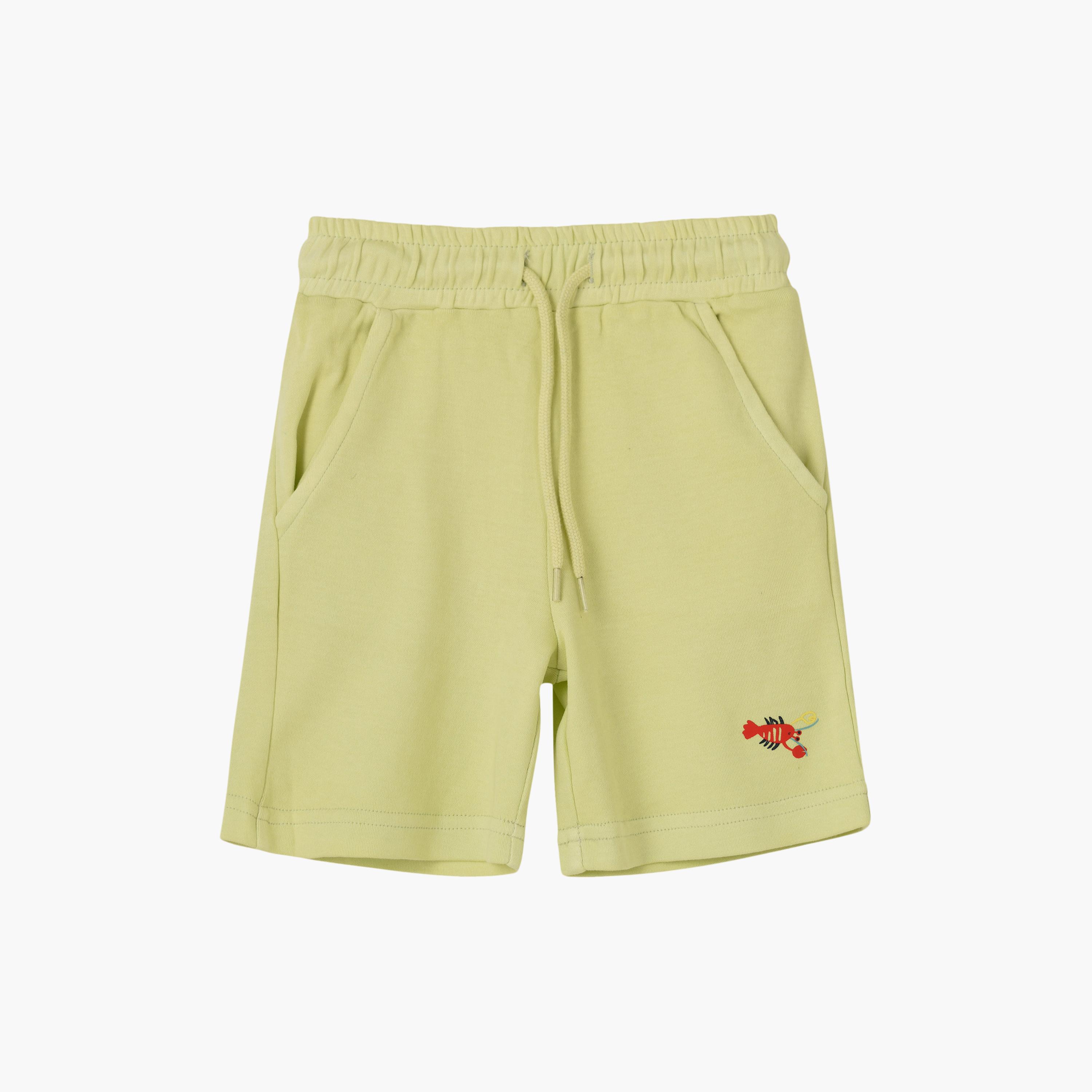 شورت قطن محبوك سادة بخصر مطاطي ورباط سحب من يونيك كيدز-boys-clothing-bottoms-shorts-image-1