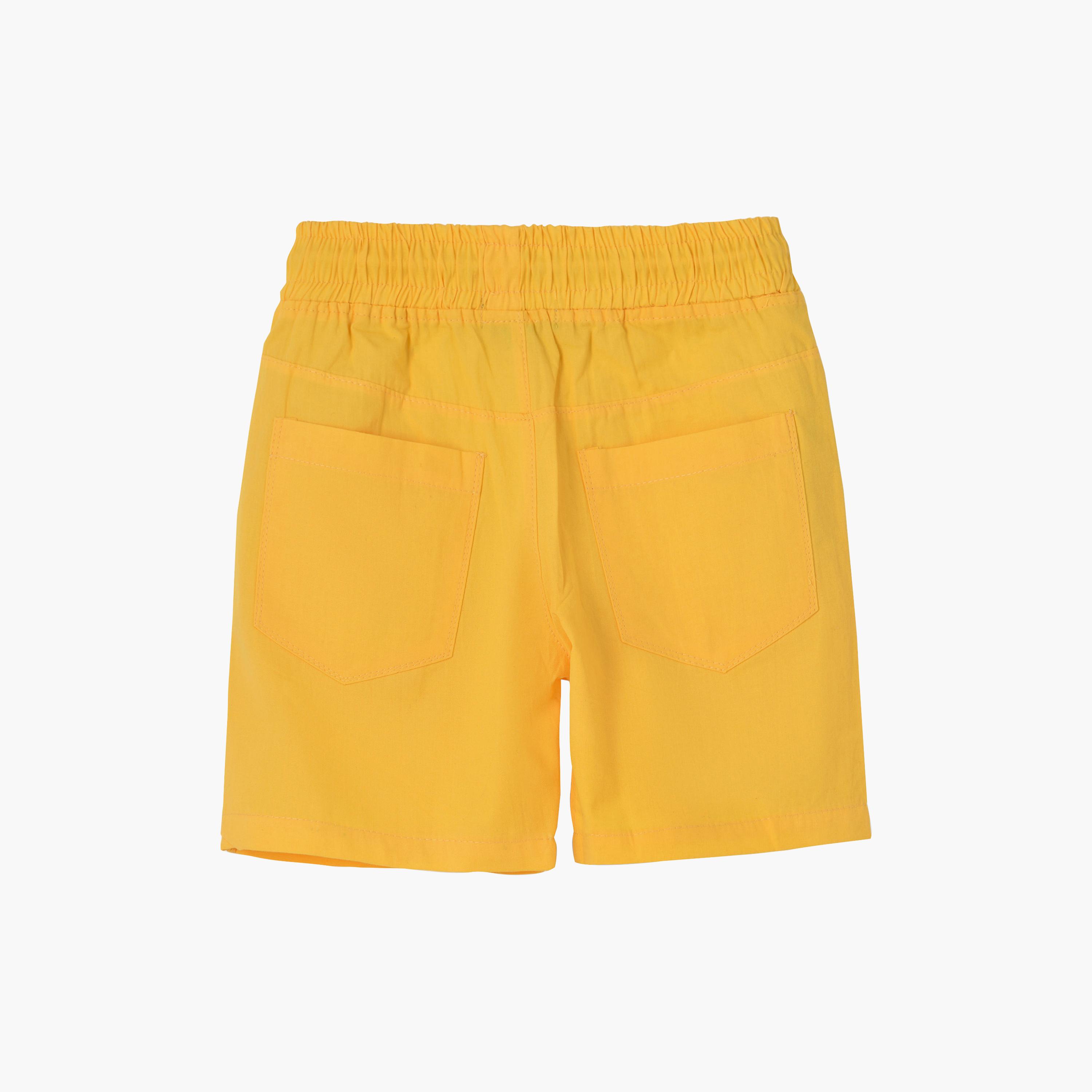 شورت قطن ووفن سادة بخصر مطاطي ورباط سحب من يونيك كيدز-boys-clothing-bottoms-shorts-image-2