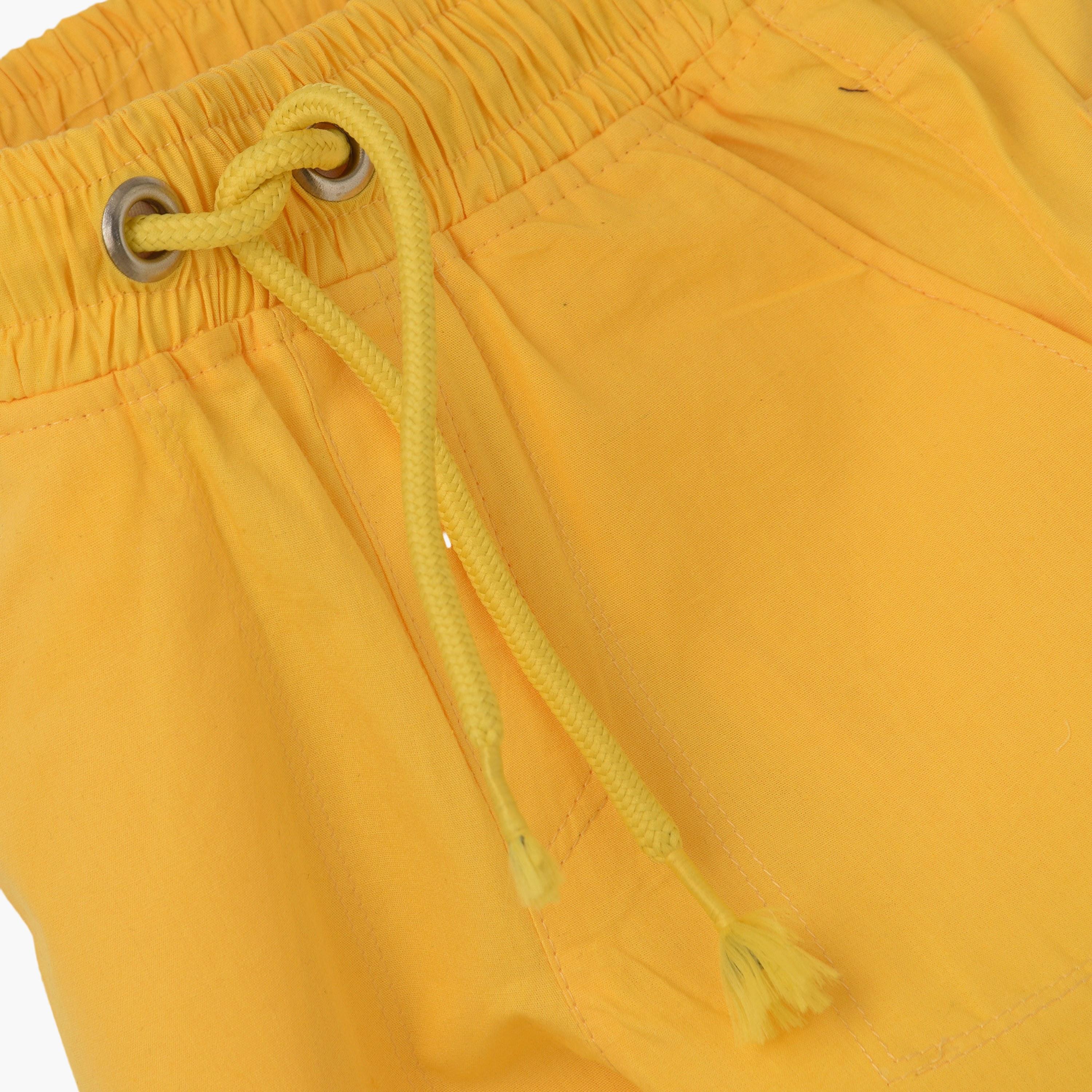 شورت قطن ووفن سادة بخصر مطاطي ورباط سحب من يونيك كيدز-boys-clothing-bottoms-shorts-image-3