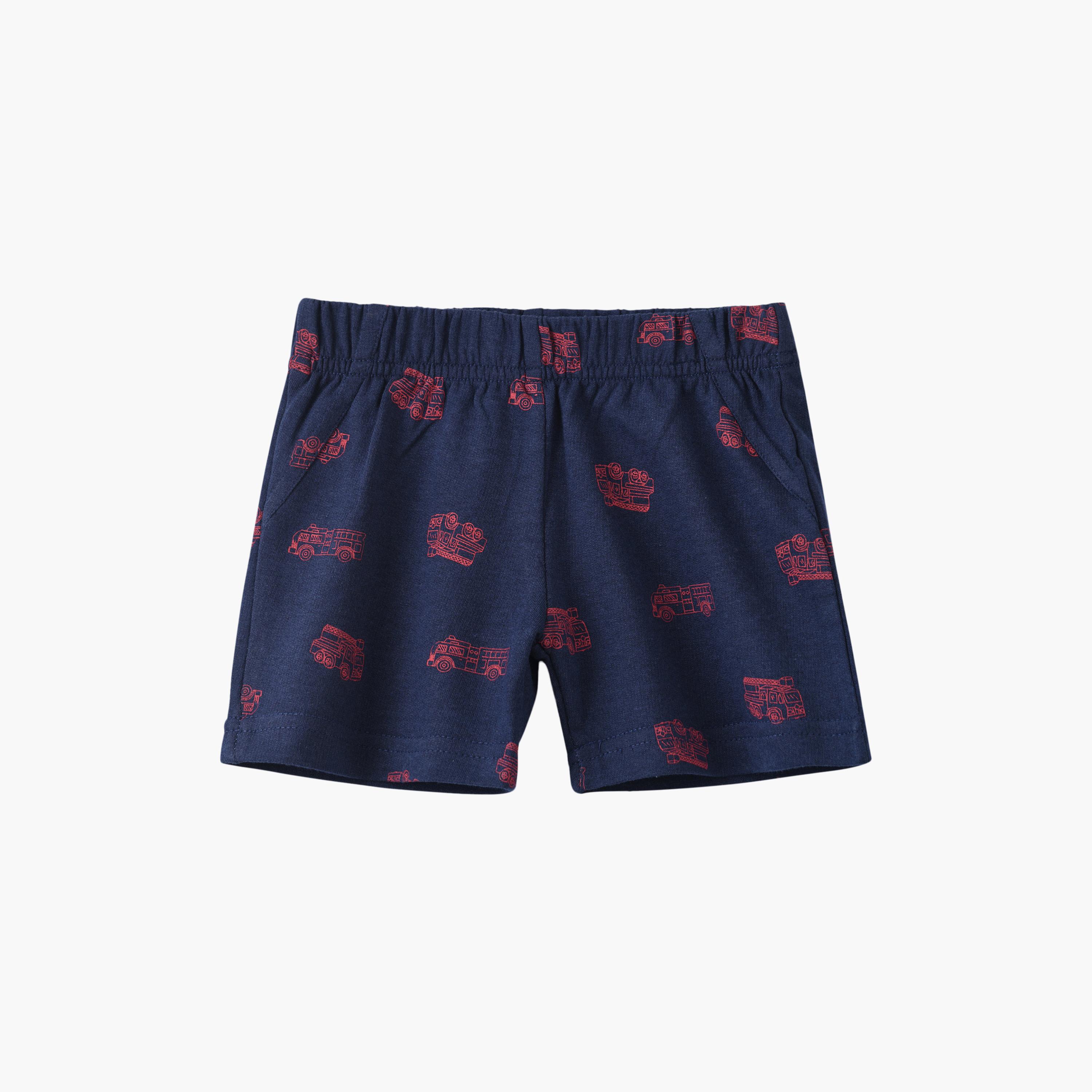 UniqKidz Cotton Truck Printed Elasticated Knit Shorts-boys-clothing-bottoms-shorts-image-1
