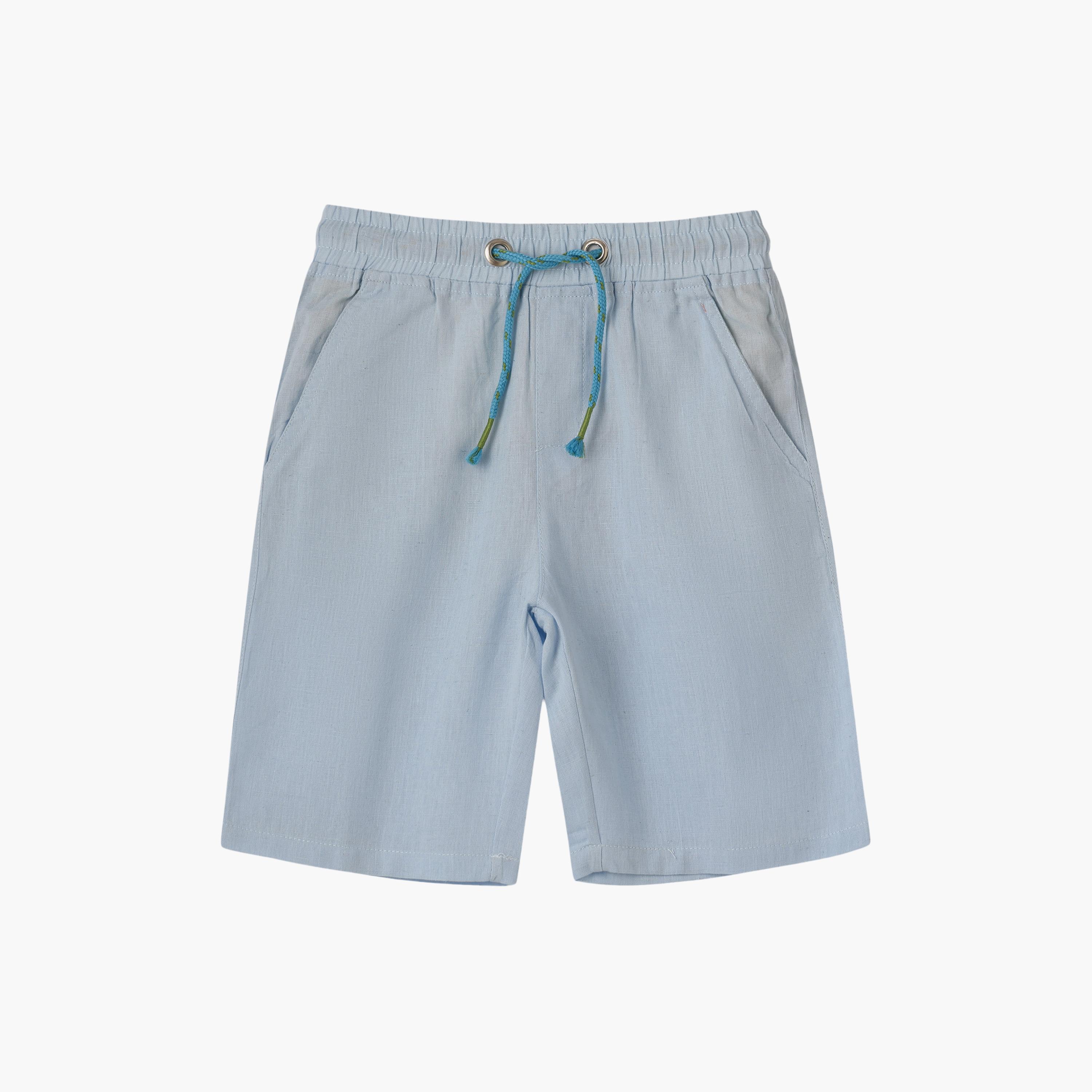 UniqKidz Cotton Solid Elasticated Drawstring Woven Shorts-boys-clothing-bottoms-shorts-image-1