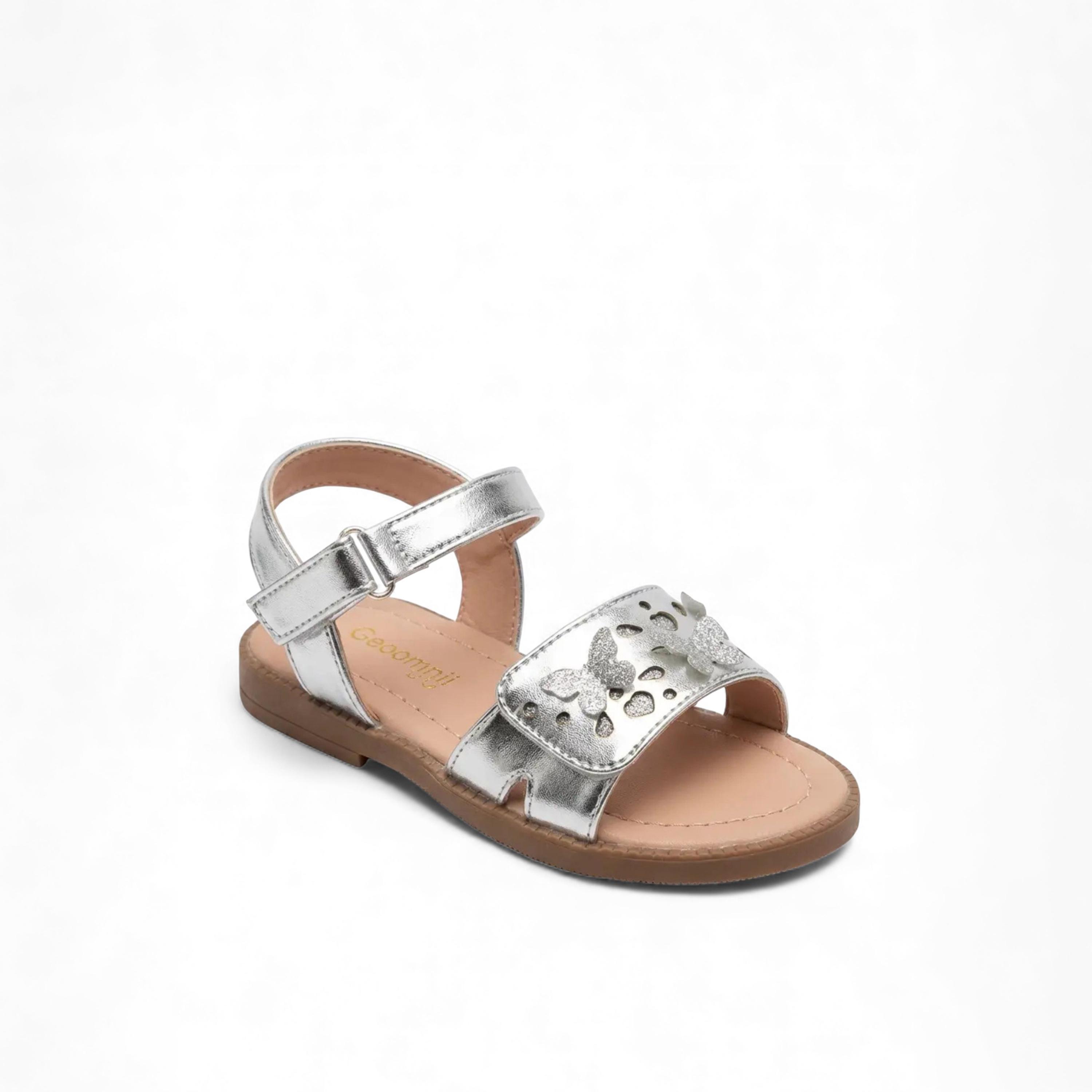 Geoomnii Girls Hook & Loop Sheila Strap Sandals | CUTE-D7-SILVER-girls-shoes-sandals-image-1