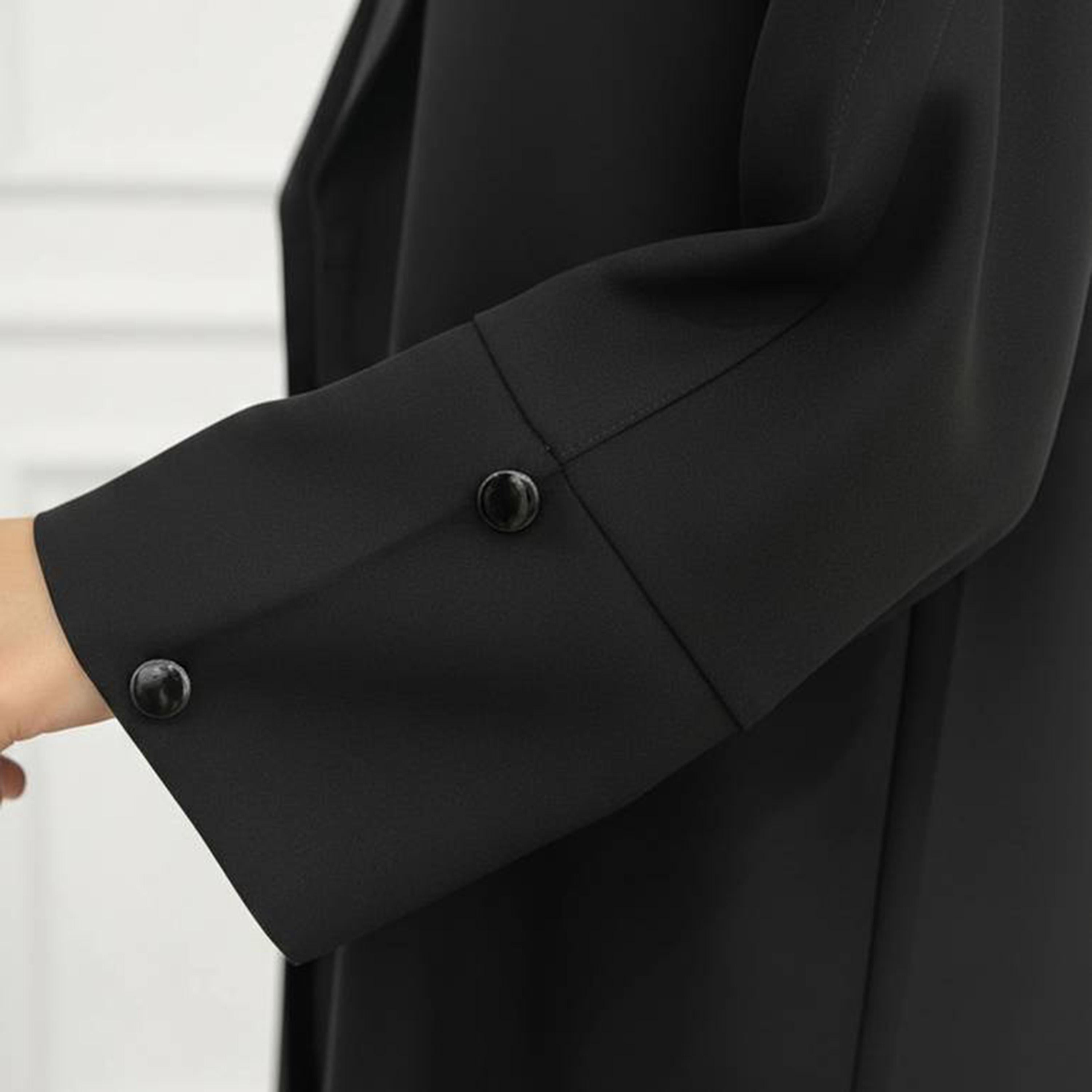 عباءة كتان قصة جاكيت مع طرحة وفستان متصل للبنات من حوراء - أسود-girls-arabicclothing-abayas-image-3