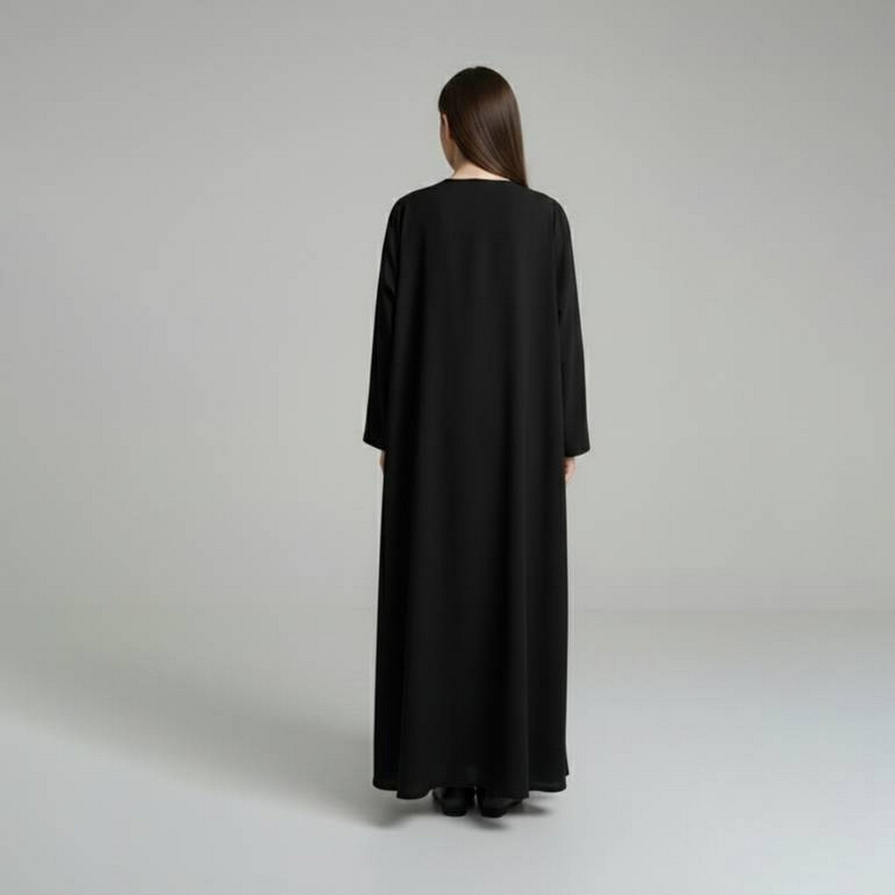 عباءة ربع كلوش كتان بتفاصيل مكسرة مع طرحة للبنات من حوراء - أسود-girls-arabicclothing-abayas-image-5