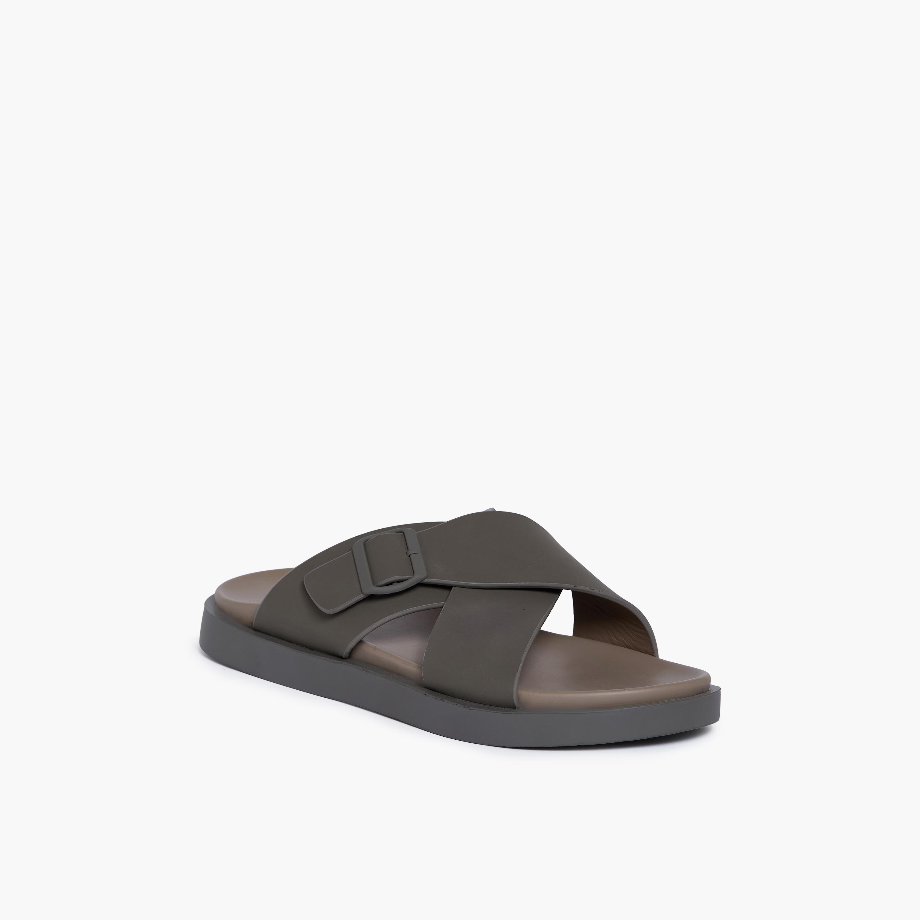 Geoomnii Men's Slip-On Marco Slide Sandals | D-431-OLIVE-men-shoes-sandals-image-1