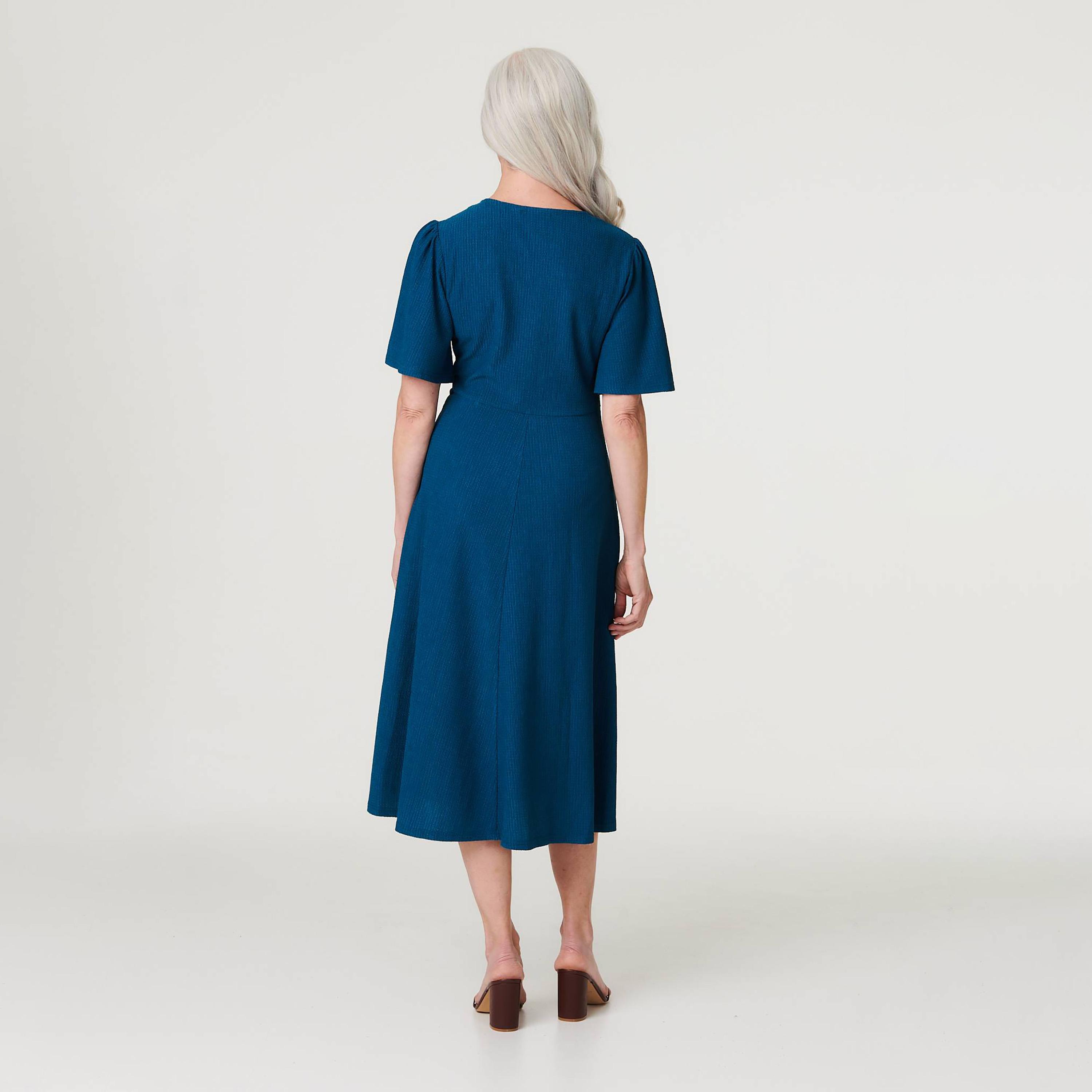 Izabel London Blue Textured Flutter Sleeves Women's Midi Dress-women-clothing-dresses-image-3