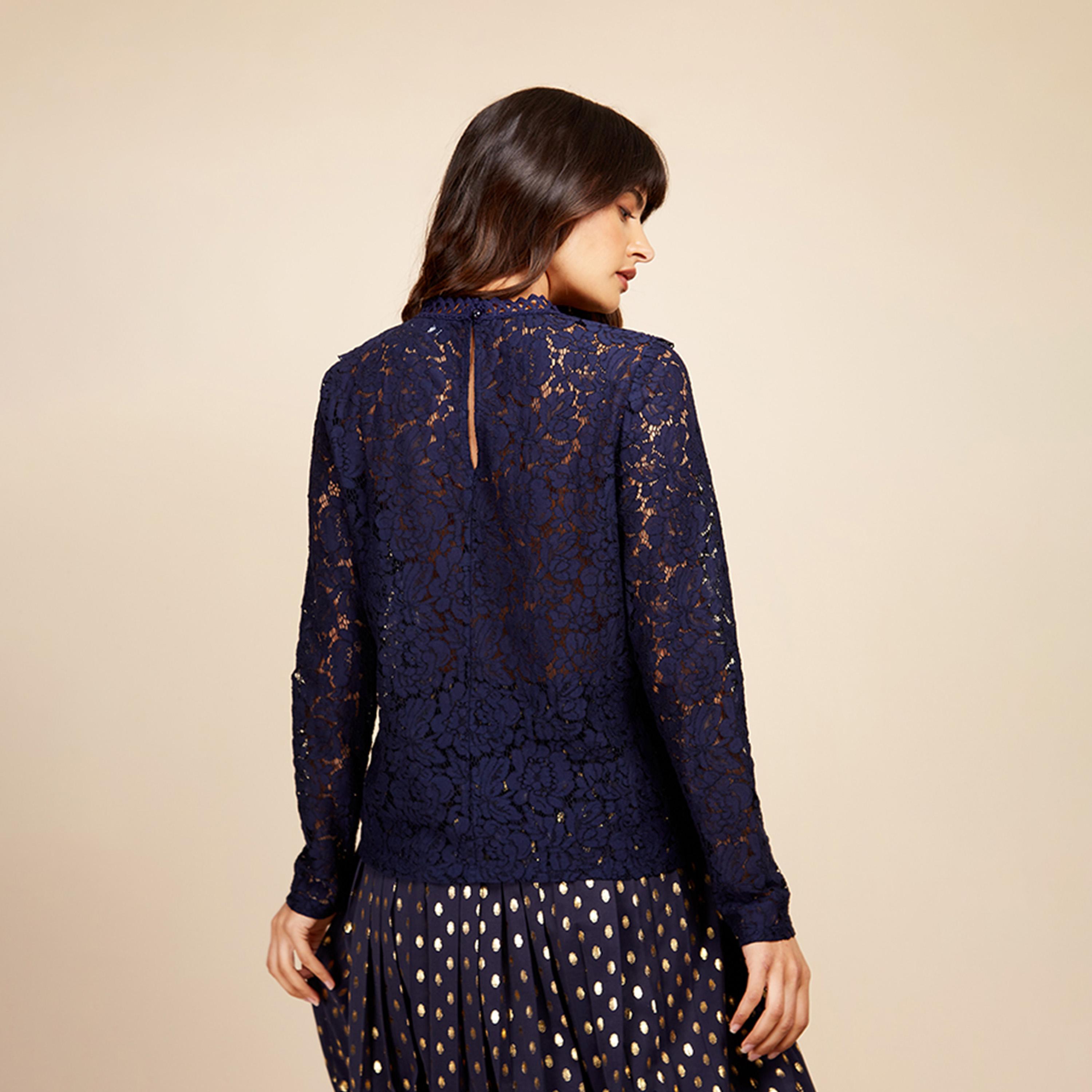 ليتل مسترس- بلوزة دانتيل ياقة دائرية أكمام طويلة-women-clothing-shirtsandblouses-blouses-image-2