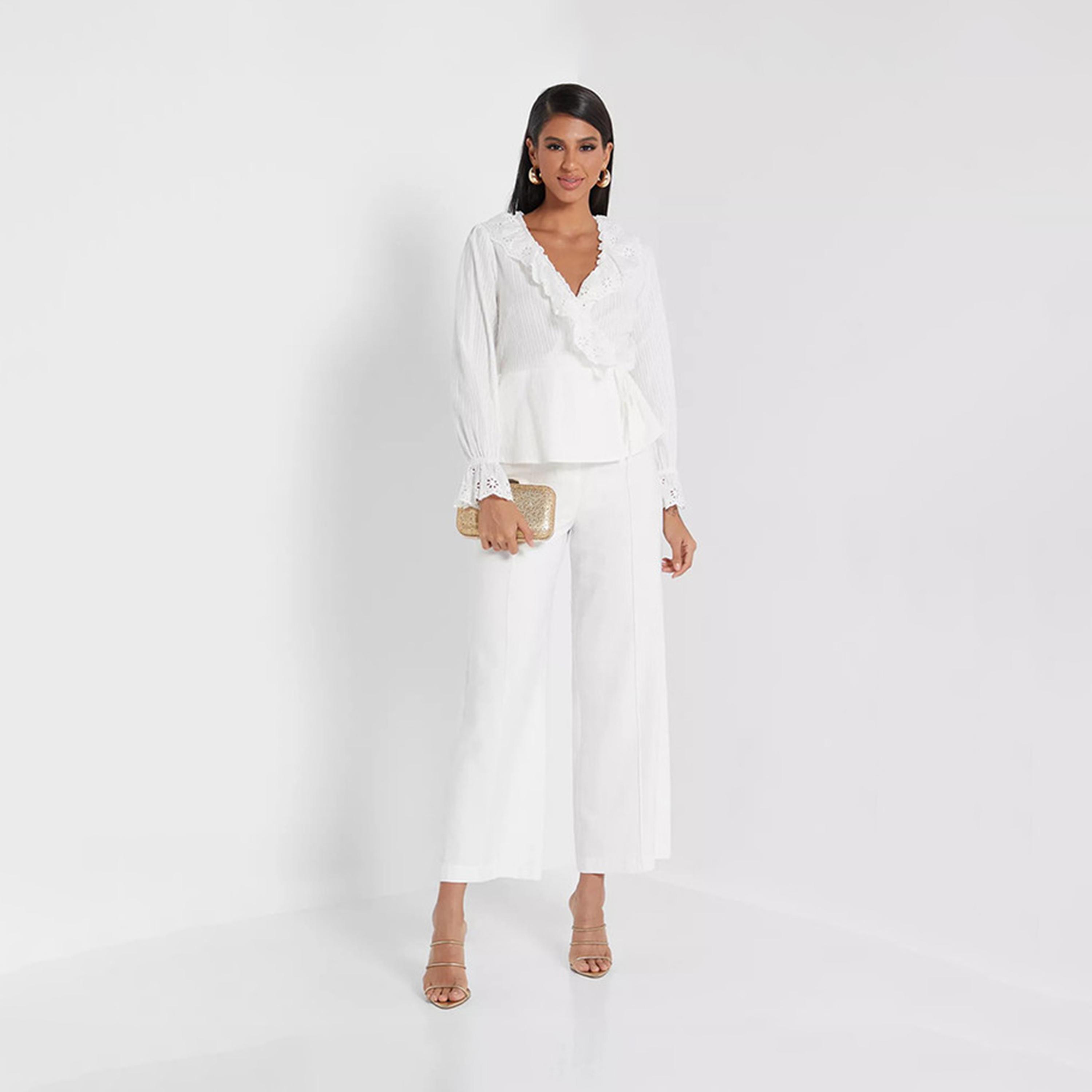 ليتل مسترس- بلوزة كشكش ملفوف ياقة على شكل V أكمام طويلة-women-clothing-shirtsandblouses-blouses-image-1