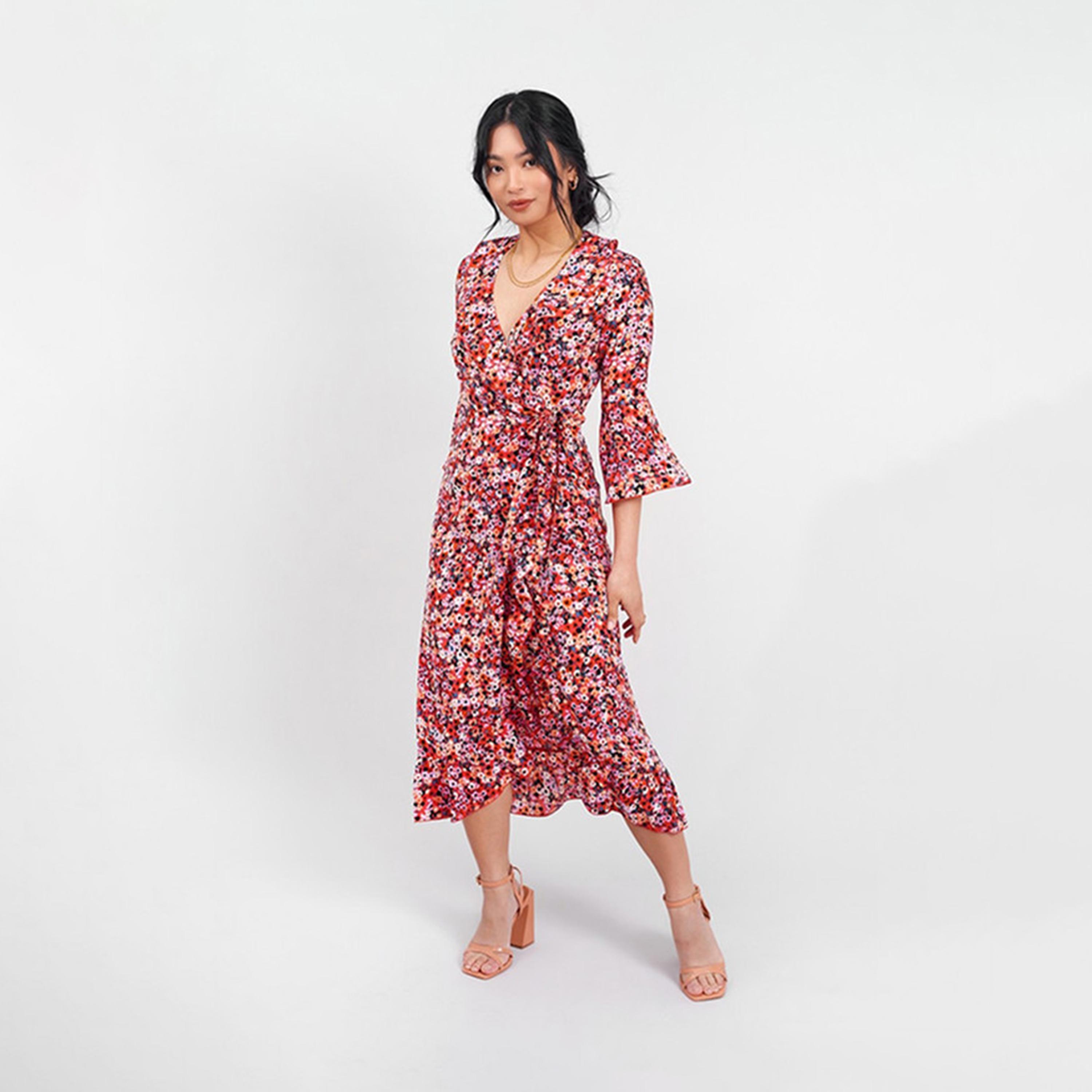 فستان ميدي ملفوف مزين بالزهور بمتعدد الألوان من ليتل ميسترس -women-clothing-dresses-image-2