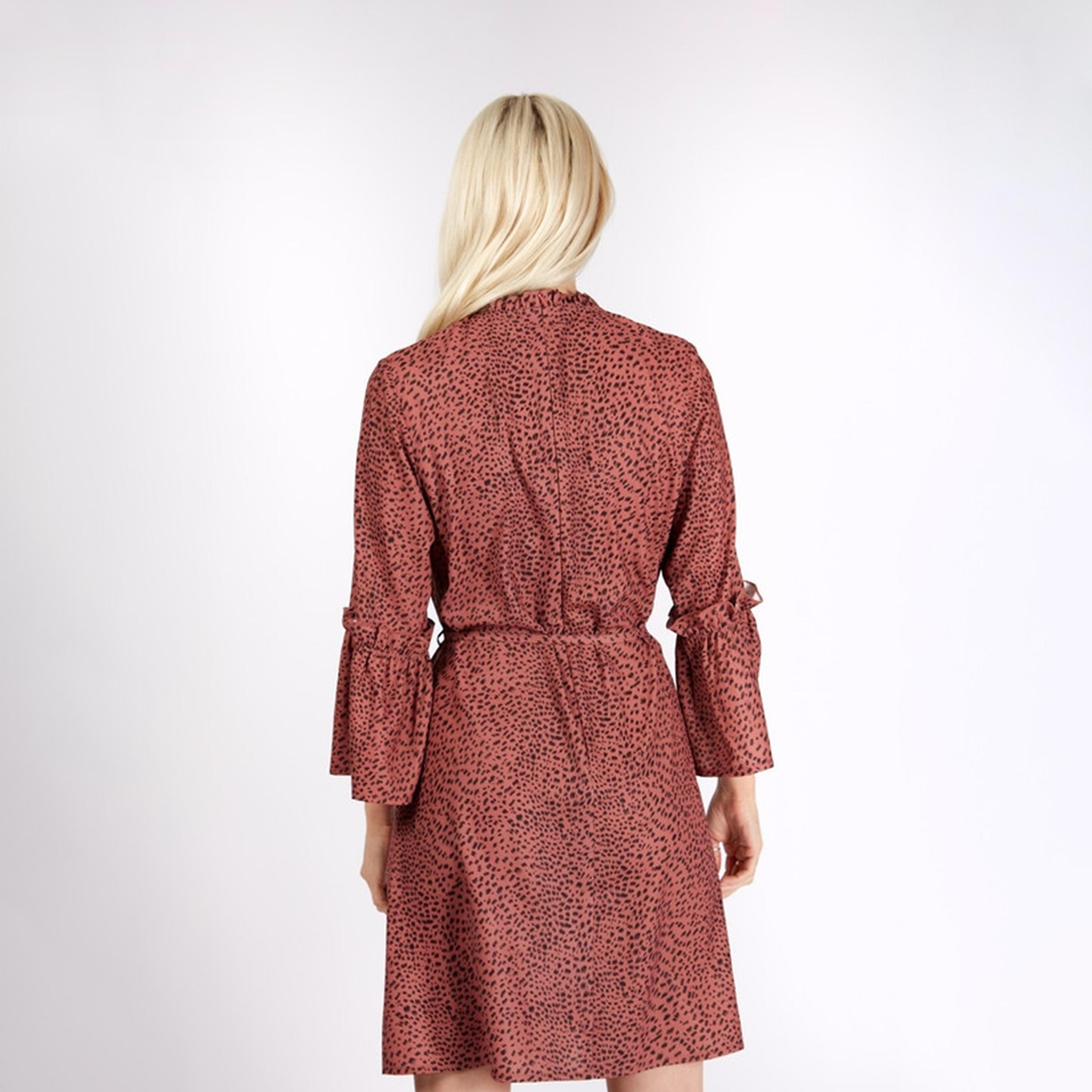 Little Mistress Red Animal Print Ruffled Neck Mini Dress-women-clothing-dresses-image-3