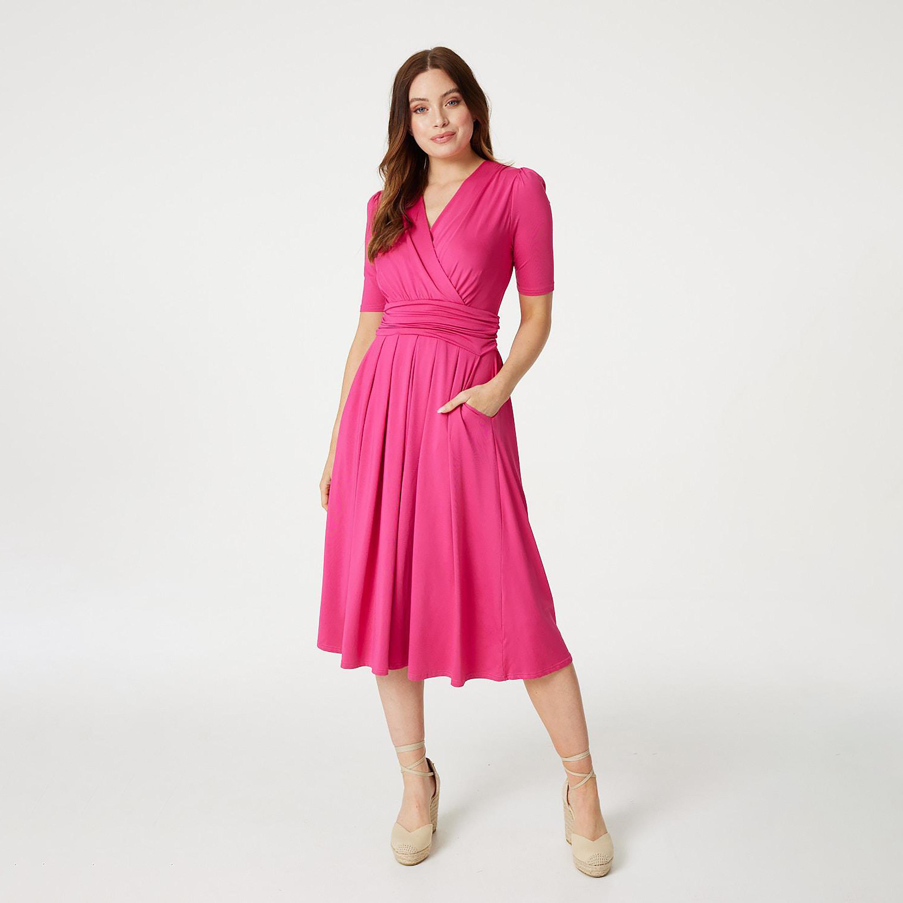 Izabel London Surplice Neck Pleated Women's Midi Dress-women-clothing-dresses-image-1