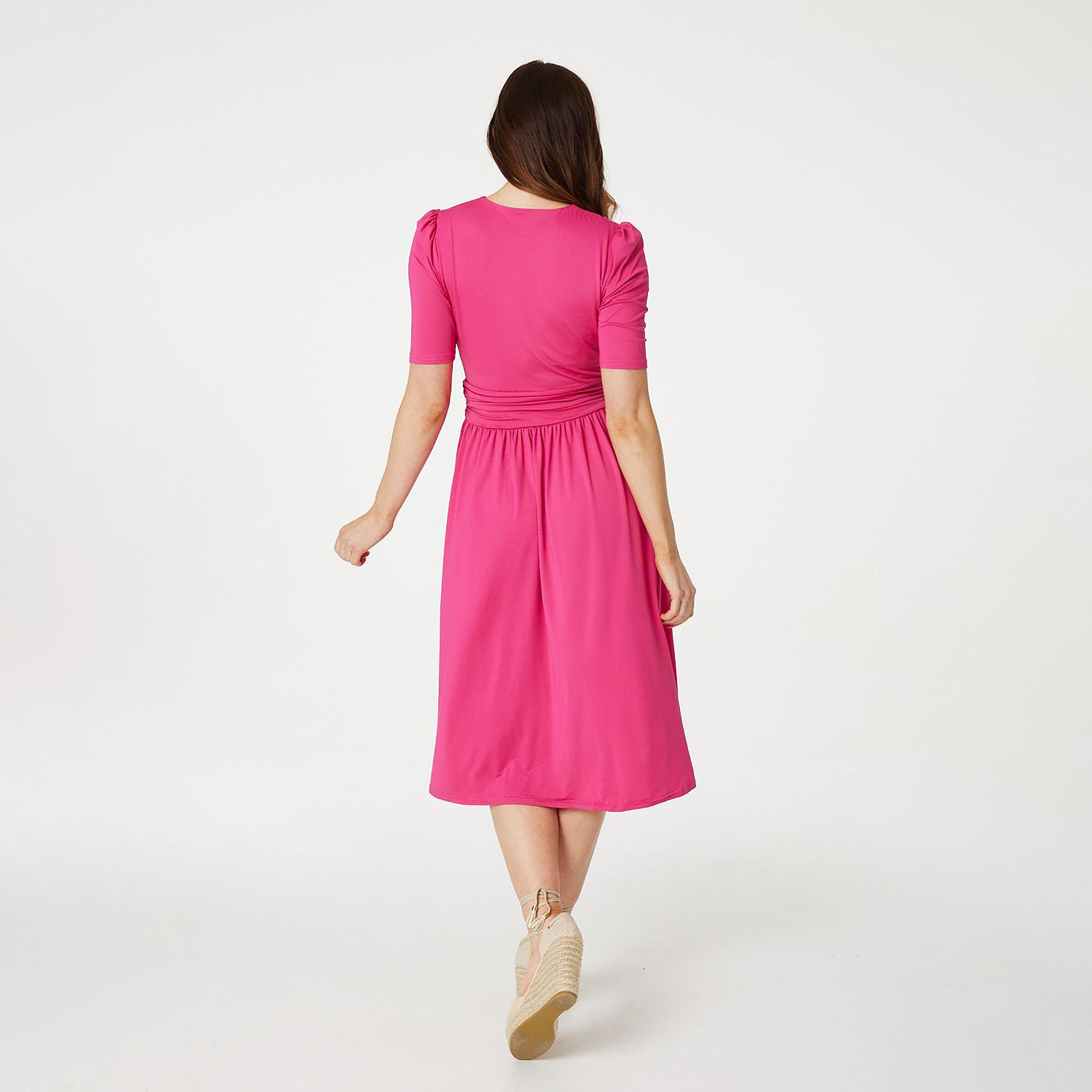 Izabel London Surplice Neck Pleated Women's Midi Dress-women-clothing-dresses-image-3
