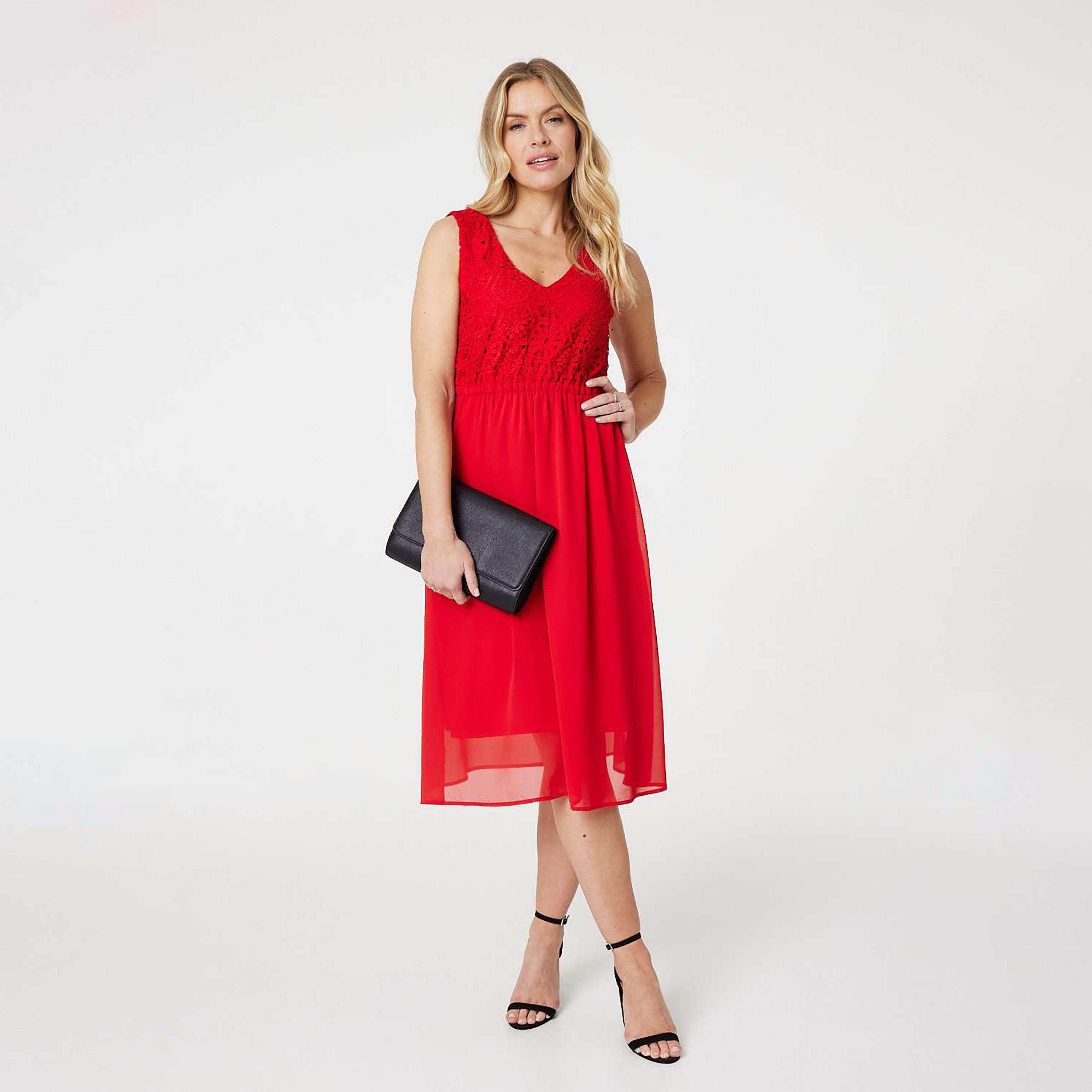 Izabel London Red Floral Lace Women's Midi Dress-women-clothing-dresses-image-1