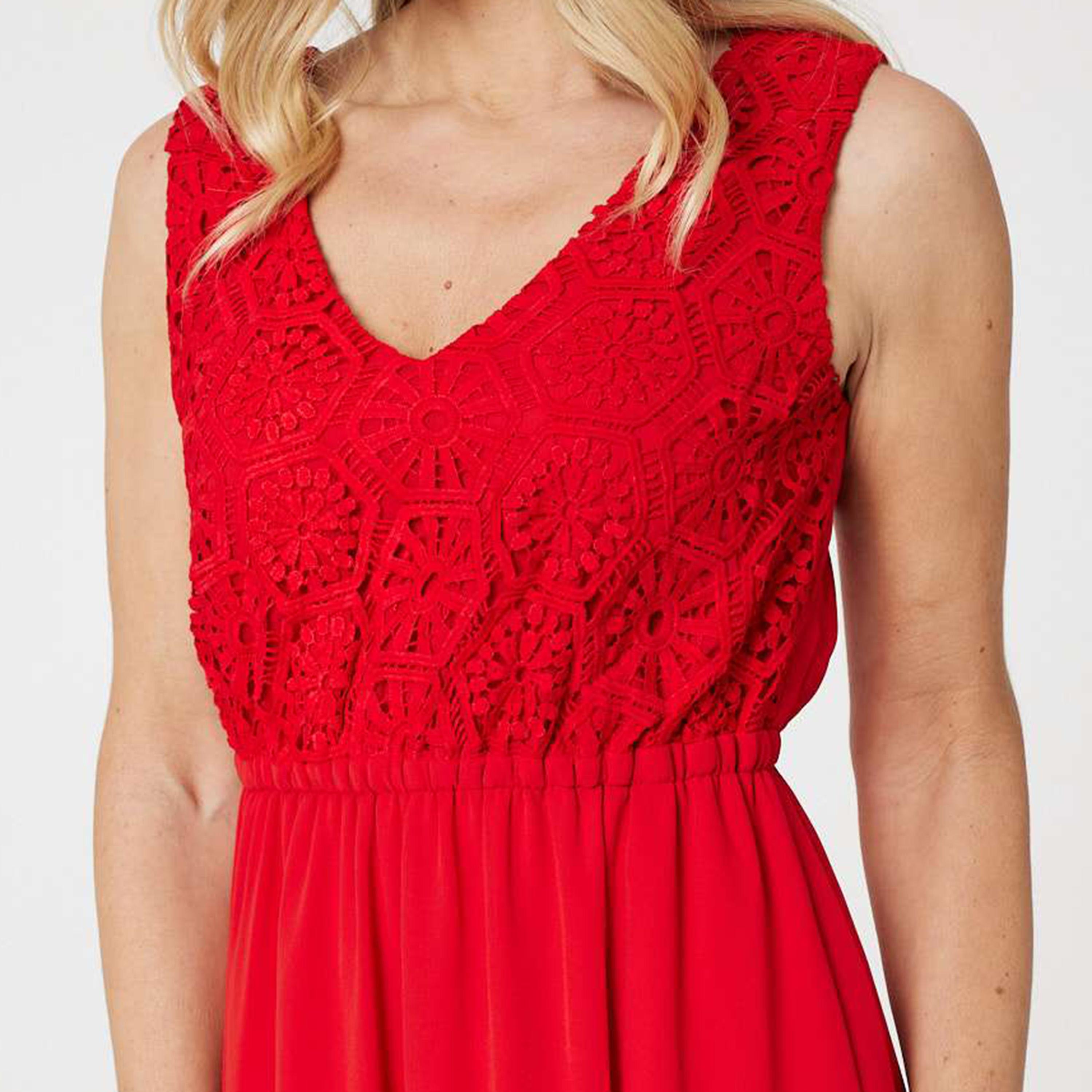 Izabel London Red Floral Lace Women's Midi Dress-women-clothing-dresses-image-4
