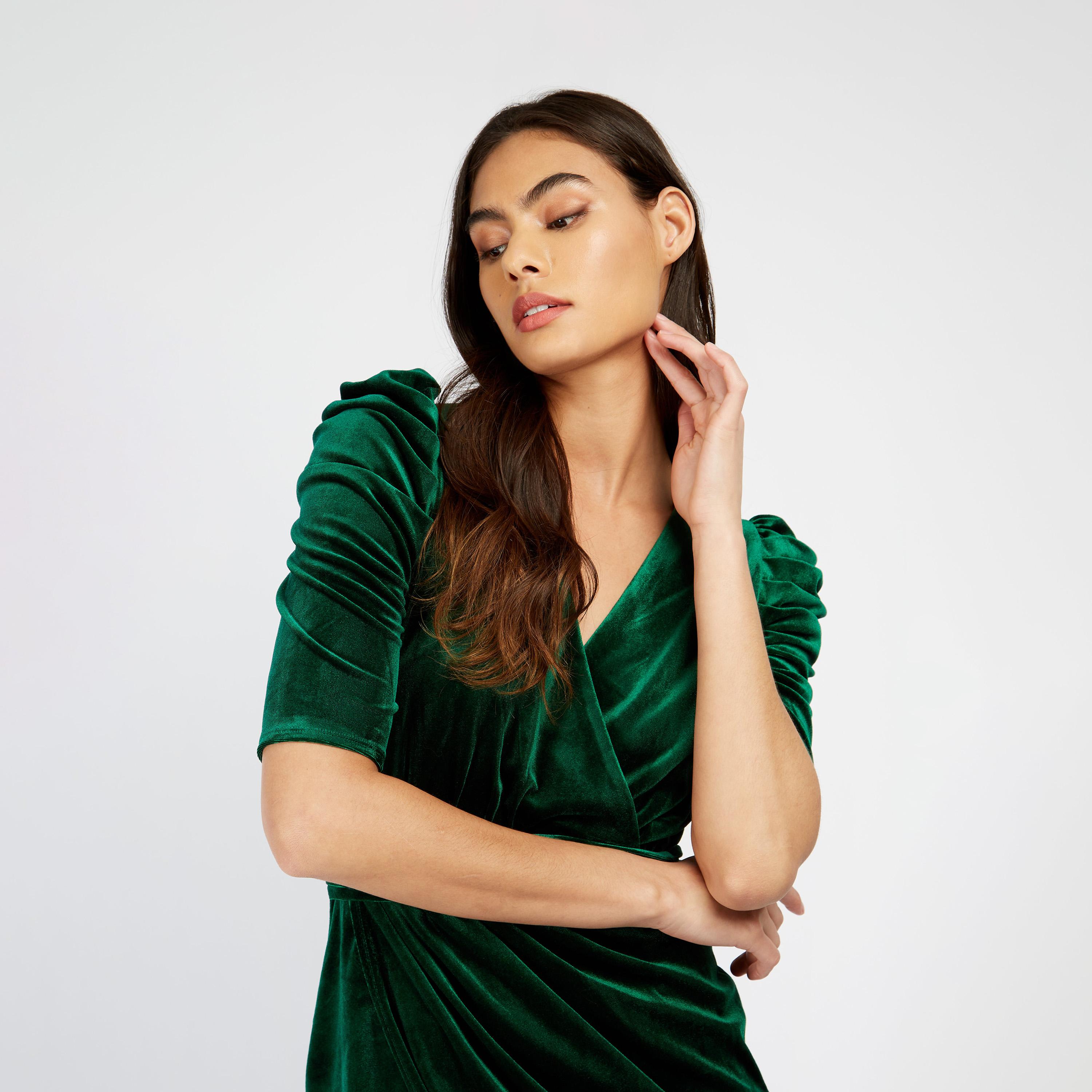Little Mistress Velvet V-neck Slit Maxi Dress with Short Sleeves-women-clothing-dresses-image-3