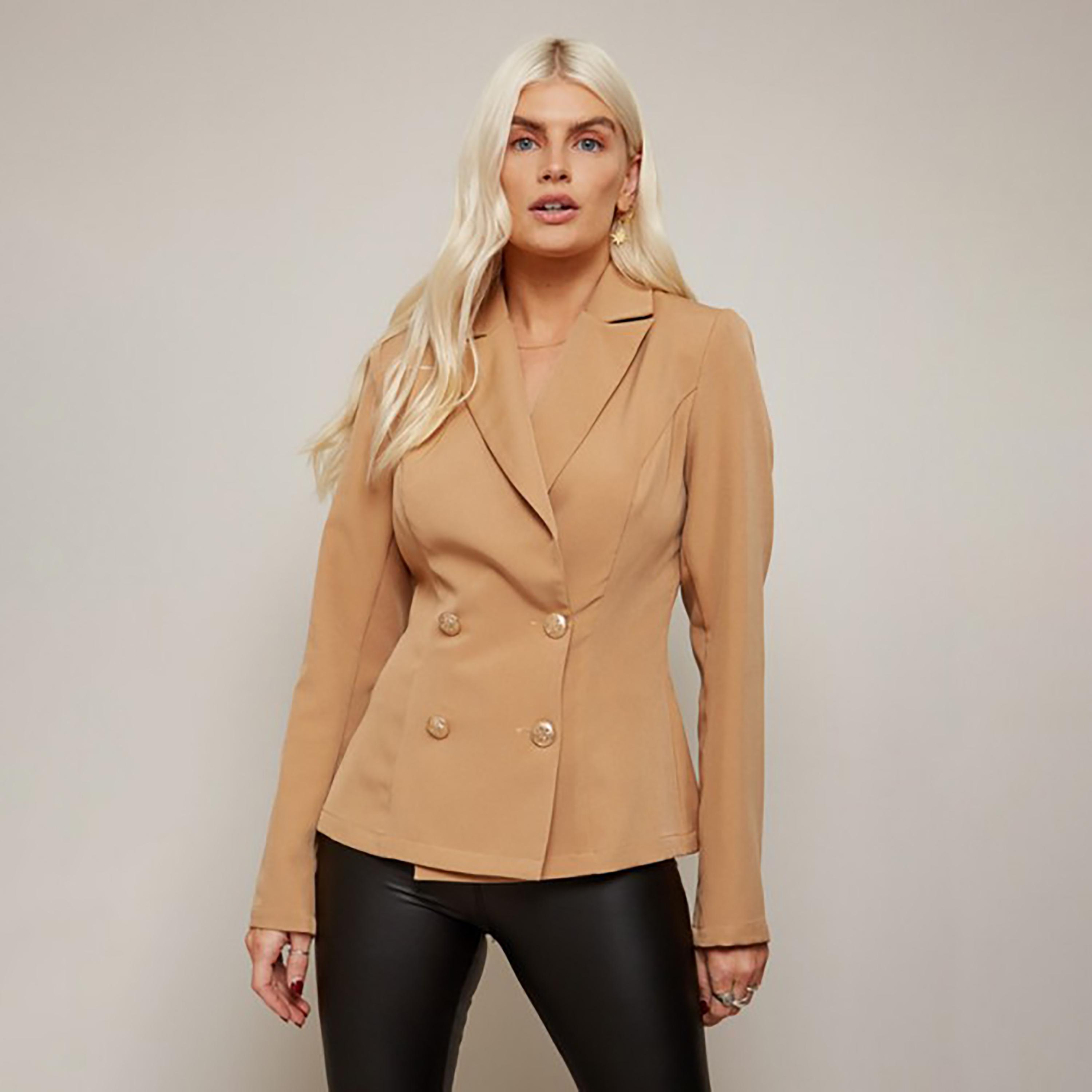 Little Mistress Brown Plain Notched Collar Long Sleeves Women's Blazer-women-clothing-coatsandjackets-blazers-image-1